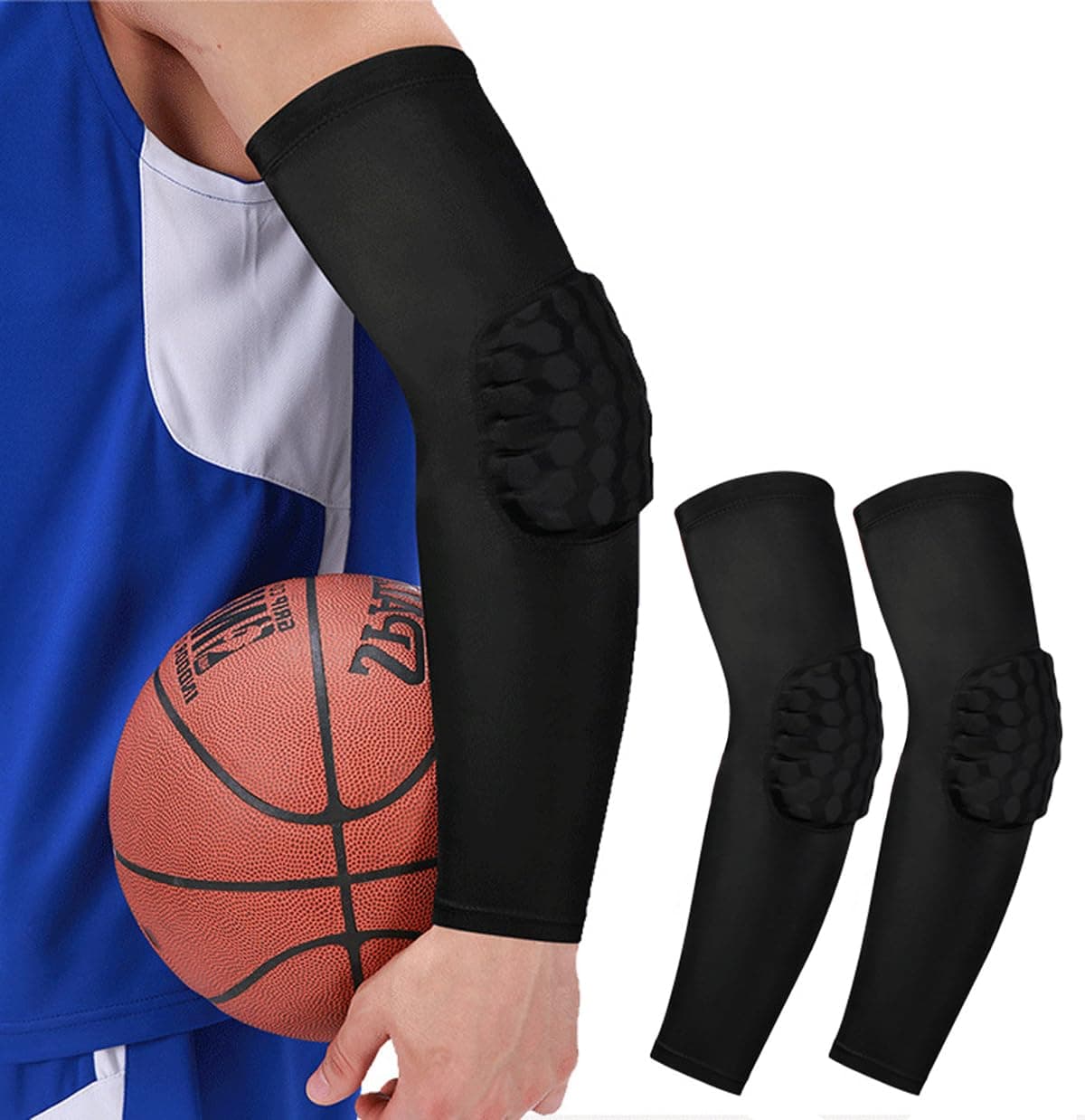 2 Pack Basketball Arm Sleeves Football Arm Sleeves Volleyball Arm Sleeves, Honeycomb Anti Collision Padded Arm Sleeve
