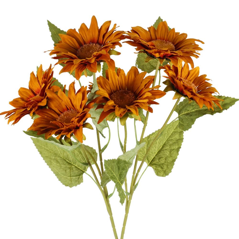 AILANDA 2 Bunches Artificial Sunflower Bouquet 60cm Long Stem Fake Sunflowers Vantage Brown Fall Silk Floral Arrangement for Table Centerpieces Home Wedding Autumn Decor