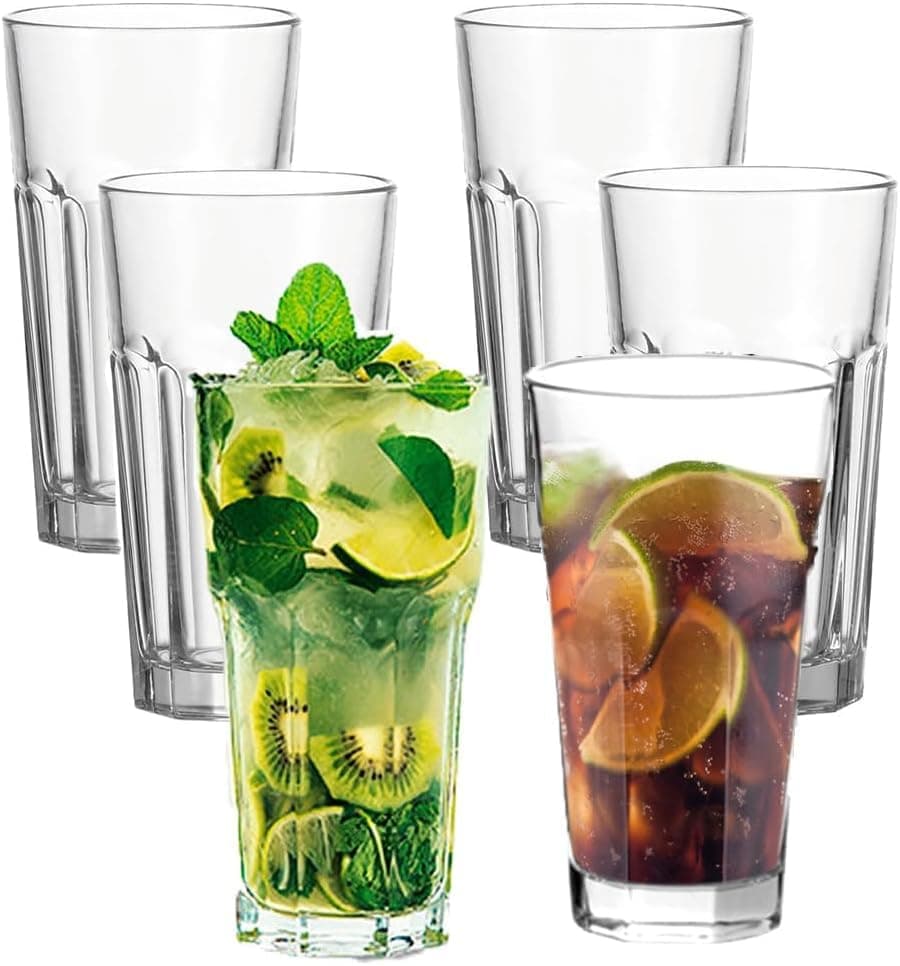 400 ML Water Glass Tumbler Highball Glasses Clear Iced Tea and Glasses for Drinking Cocktail, Juice, Milkshake, Coke, Soda, Dishwasher Safe Pack of 6 (Highball Glass 400ML)