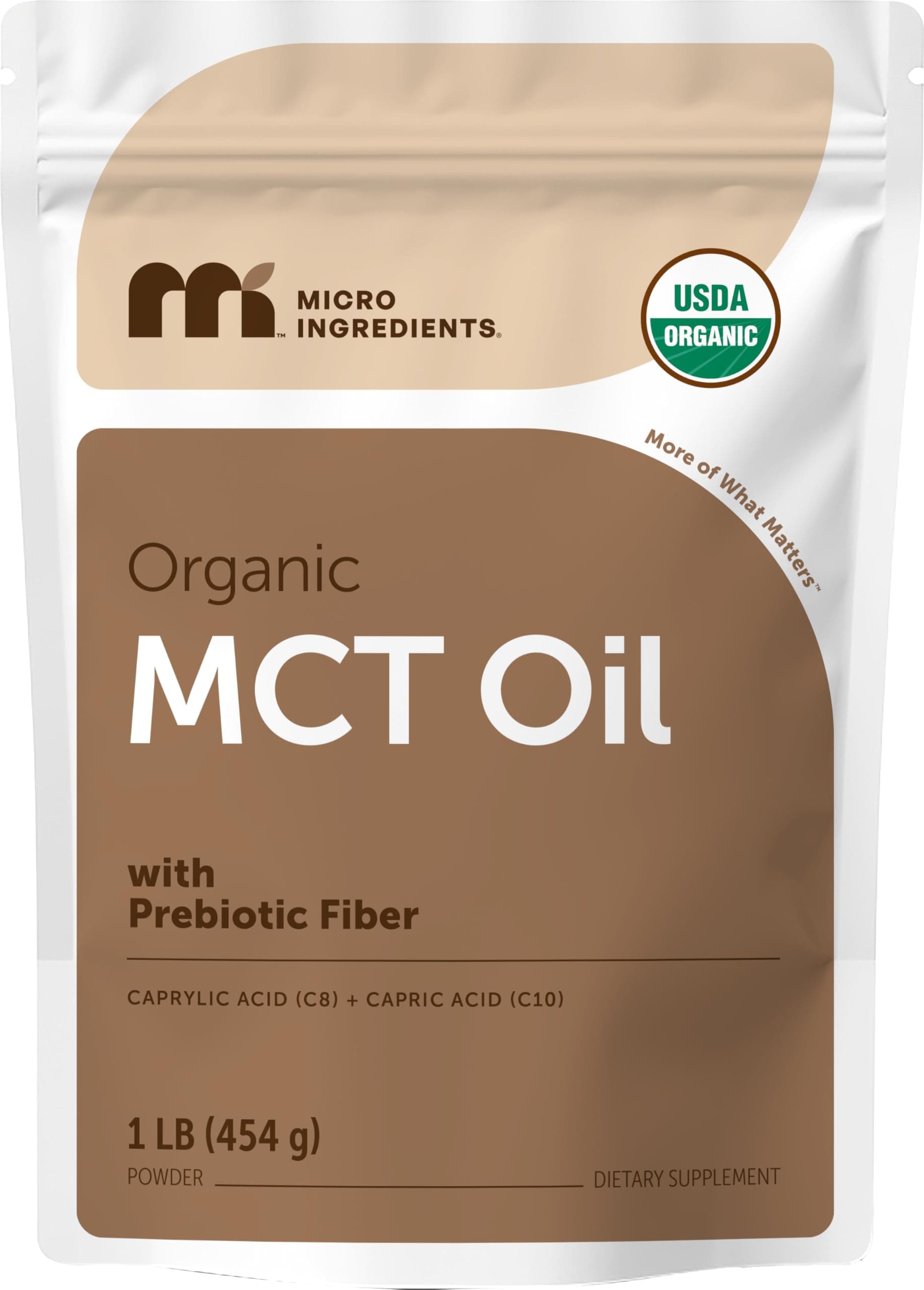 Micro Ingredients Organic MCT Oil Powder with Prebiotic Fiber,1 Pound (16 Ounce) | C8 MCT Oil for Coffee Creamer | No GMOs, Keto Diet, Vegan