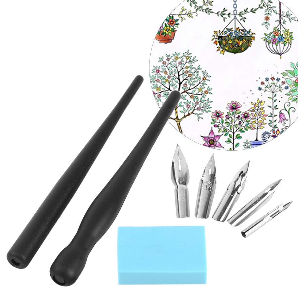 Estink Manga Cartoon Comic Dip Pen Set, Calligraphy Pens with 2 Pen Holders and 5 Replacement Nibs for Drawing Painting