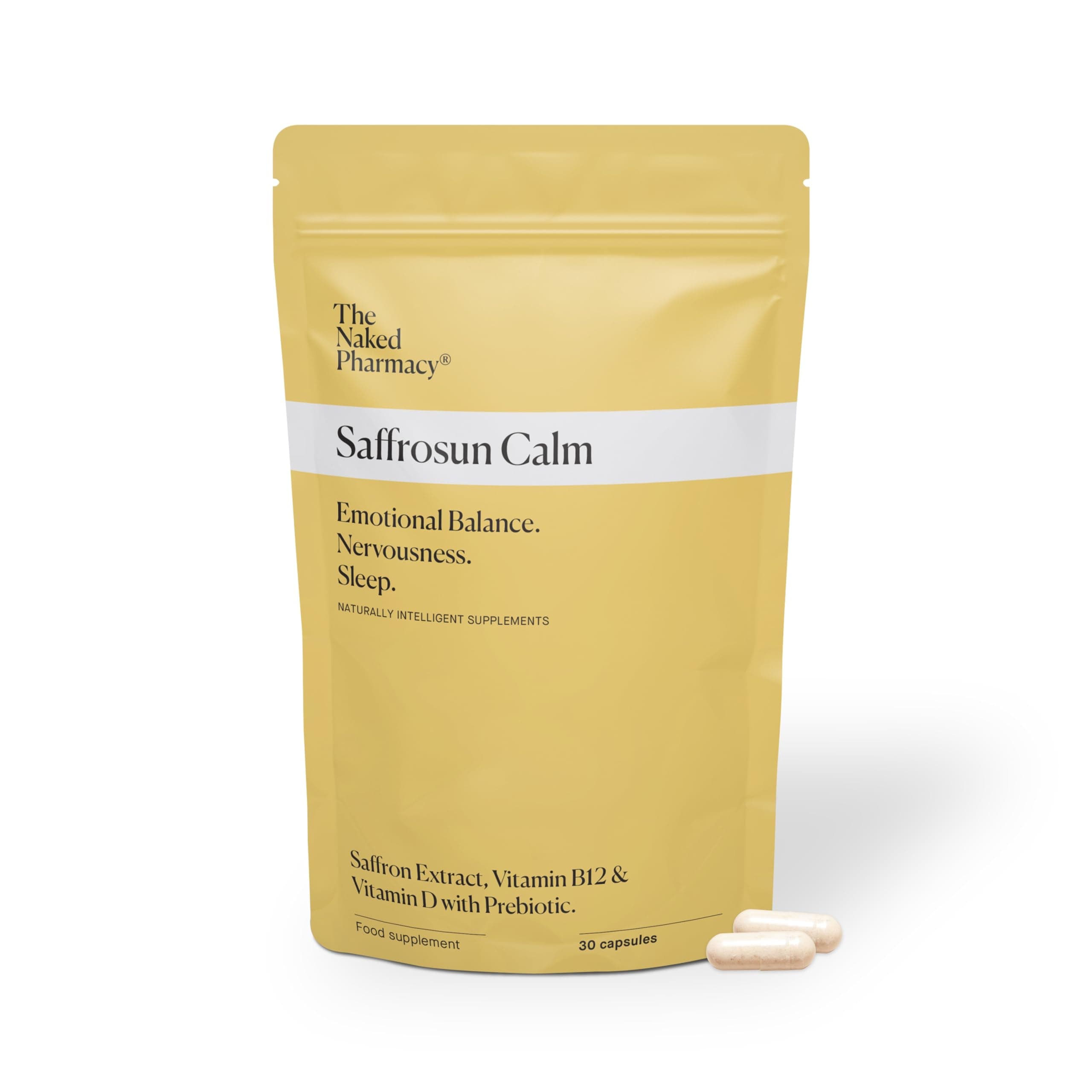 The Naked Pharmacy | Saffrosun Calm | Balance & Energy | Saffron with Vitamin B12 | High Strength | Natural No Additives | Vegan | 30 Capsules