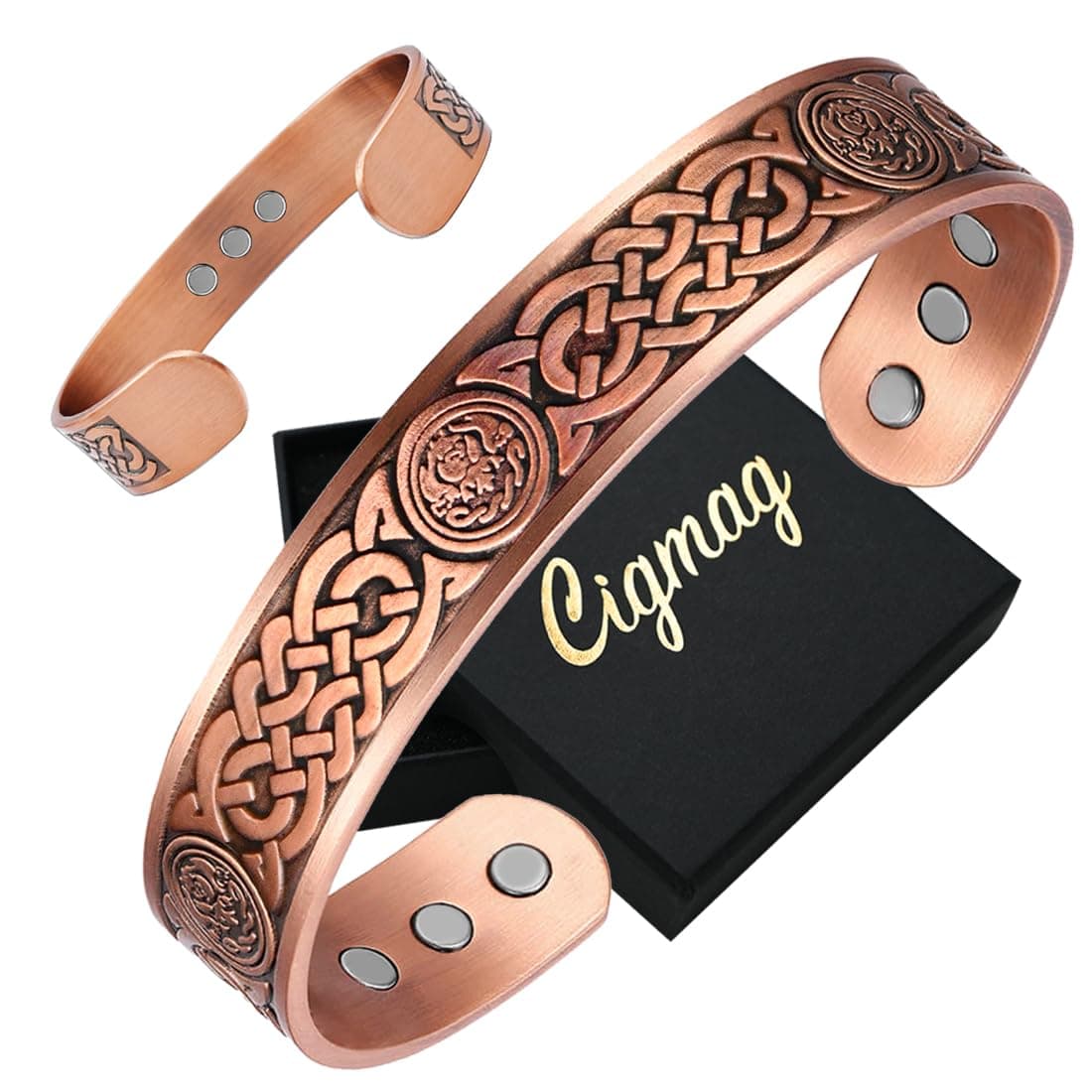 Lymphatic Drainage Magnetic Bracelet for Men Ultra Strength Magnet Solid Pure Copper Adjustable Brazaletes with Present Box (Celtic Knot)