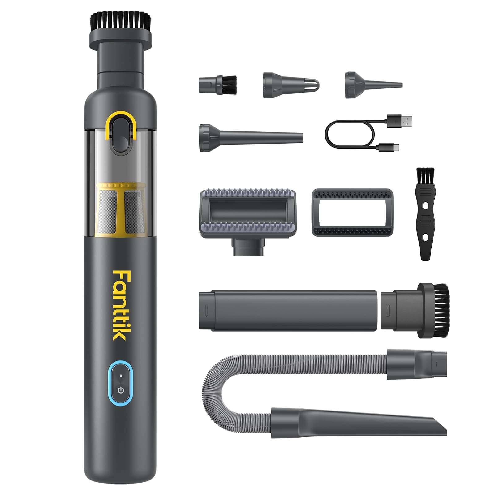 - Slim V8 APEX Car Vacuum, 4-in-1 Portable Mini Cordless Vacuum with 19000pa Suction Power, Type-C Charge, 2 Suction Modes, Handheld Vacuum for Small Jobs, Car, Office Desk, Keyboards (Gray)