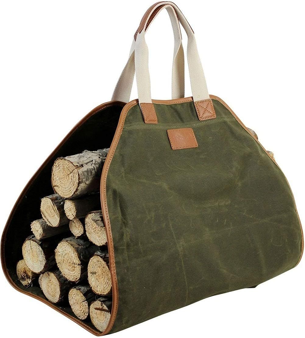 INNO STAGE Firewood Carrier - Waxed Canvas Wood Carrier for Firewood, Heavy Duty Log Carrier Bag As Wood Stove Accessories