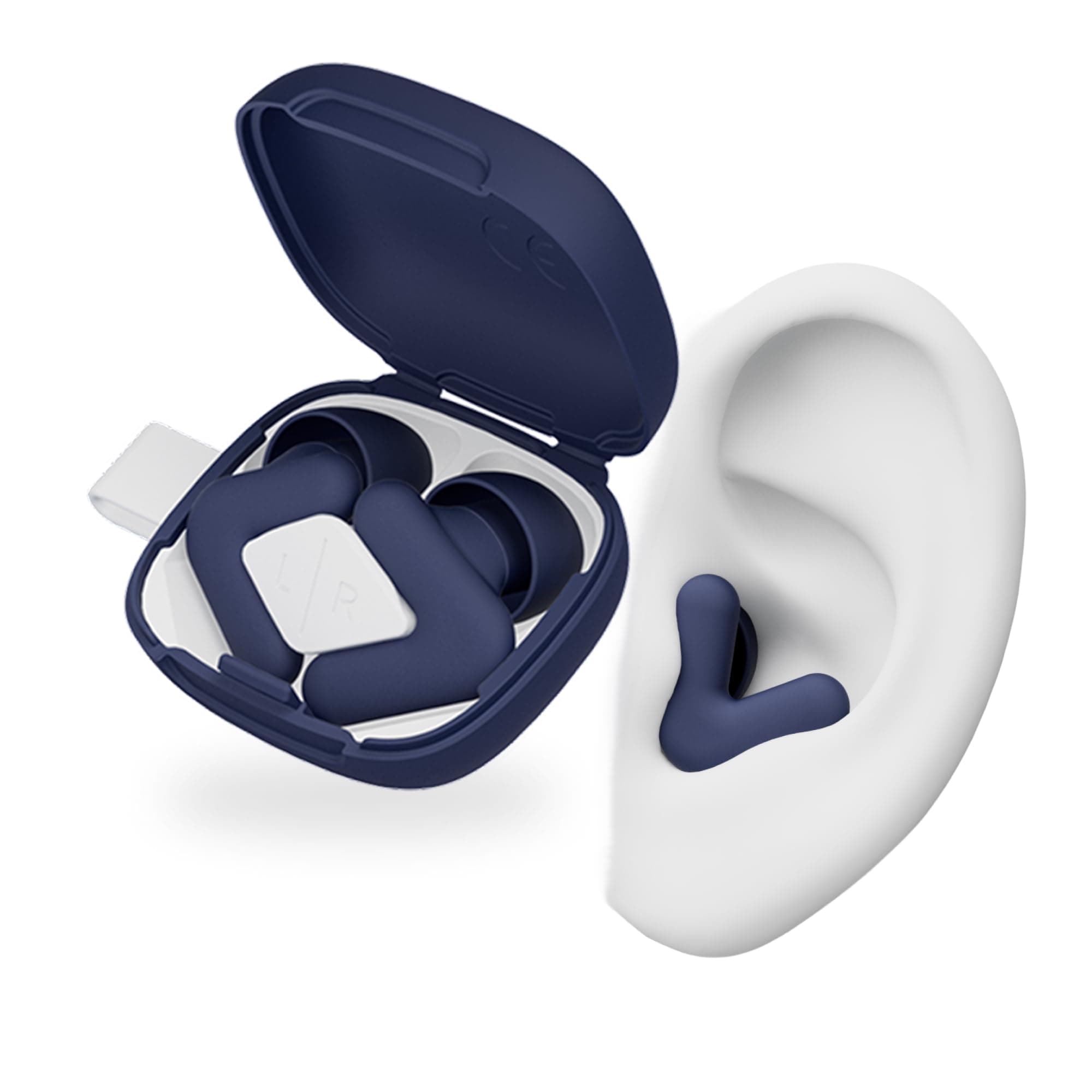 Silence Earplugs for Sleep, Focus & Travel - V-Shape Fit & Soft Oval Tips – 4 Sizes XS/S/M/L - Comfortable, Reusable Hearing Protection - 22dB – Midnight Blue