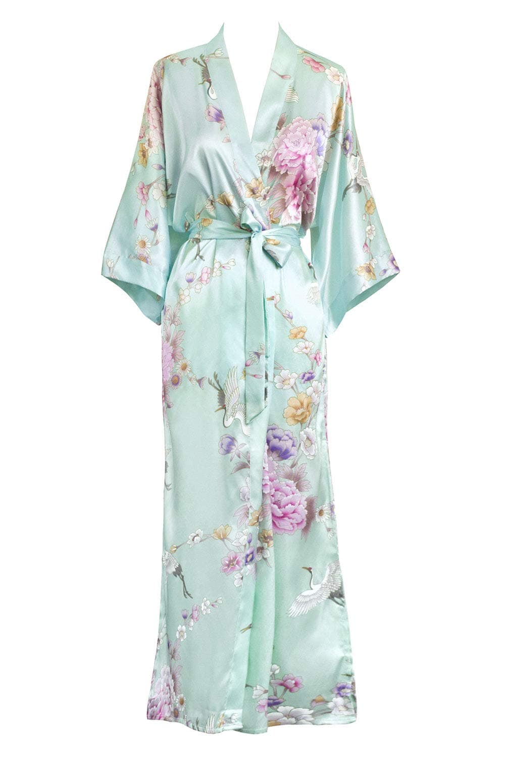 Women's Satin Kimono Robe Long - Floral