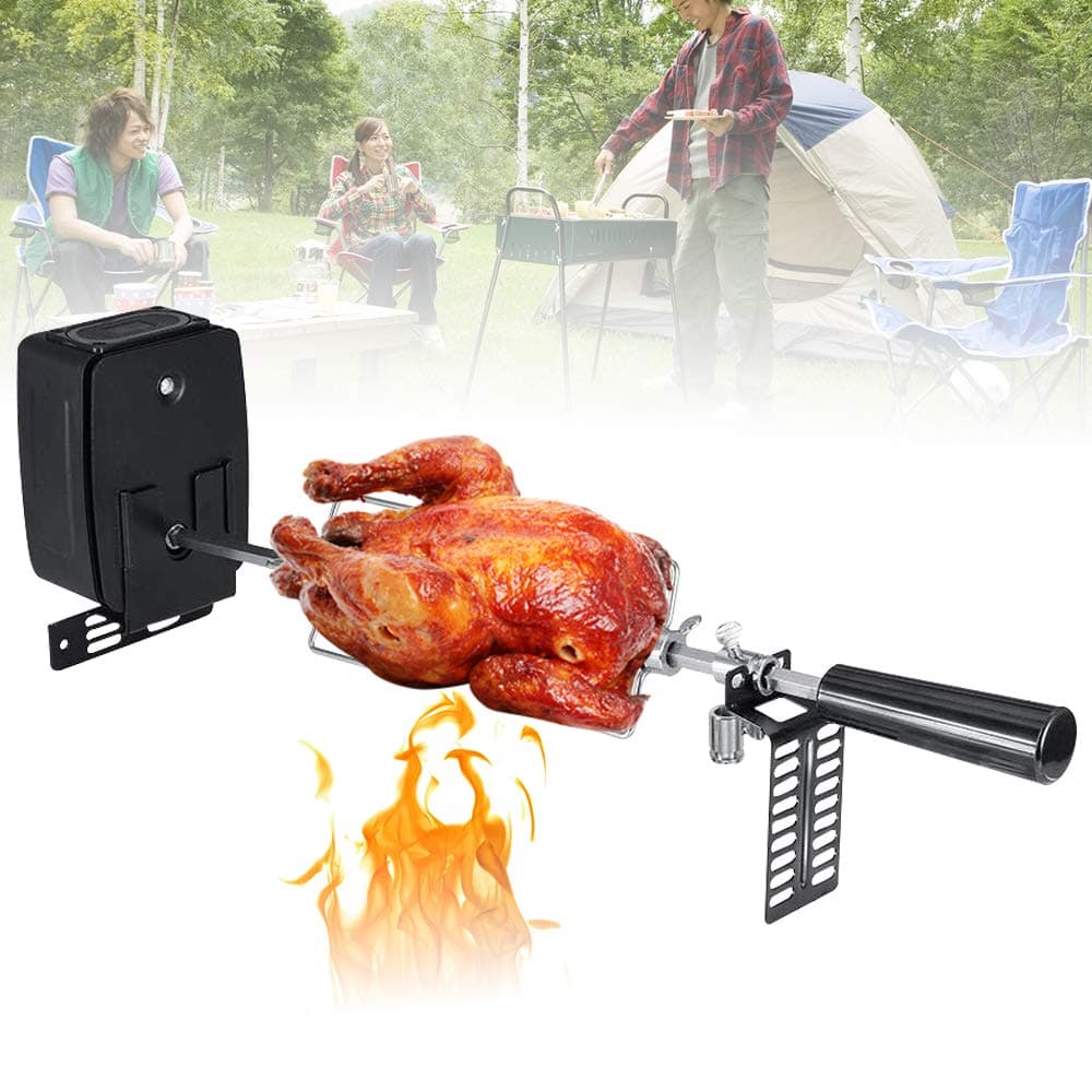 Rotisserie Kit, Heavy Duty Stainless Steel Universal Complete Grill Rotisserie Kit with Electric Motor for BBQ Spit Rod Meat Forks