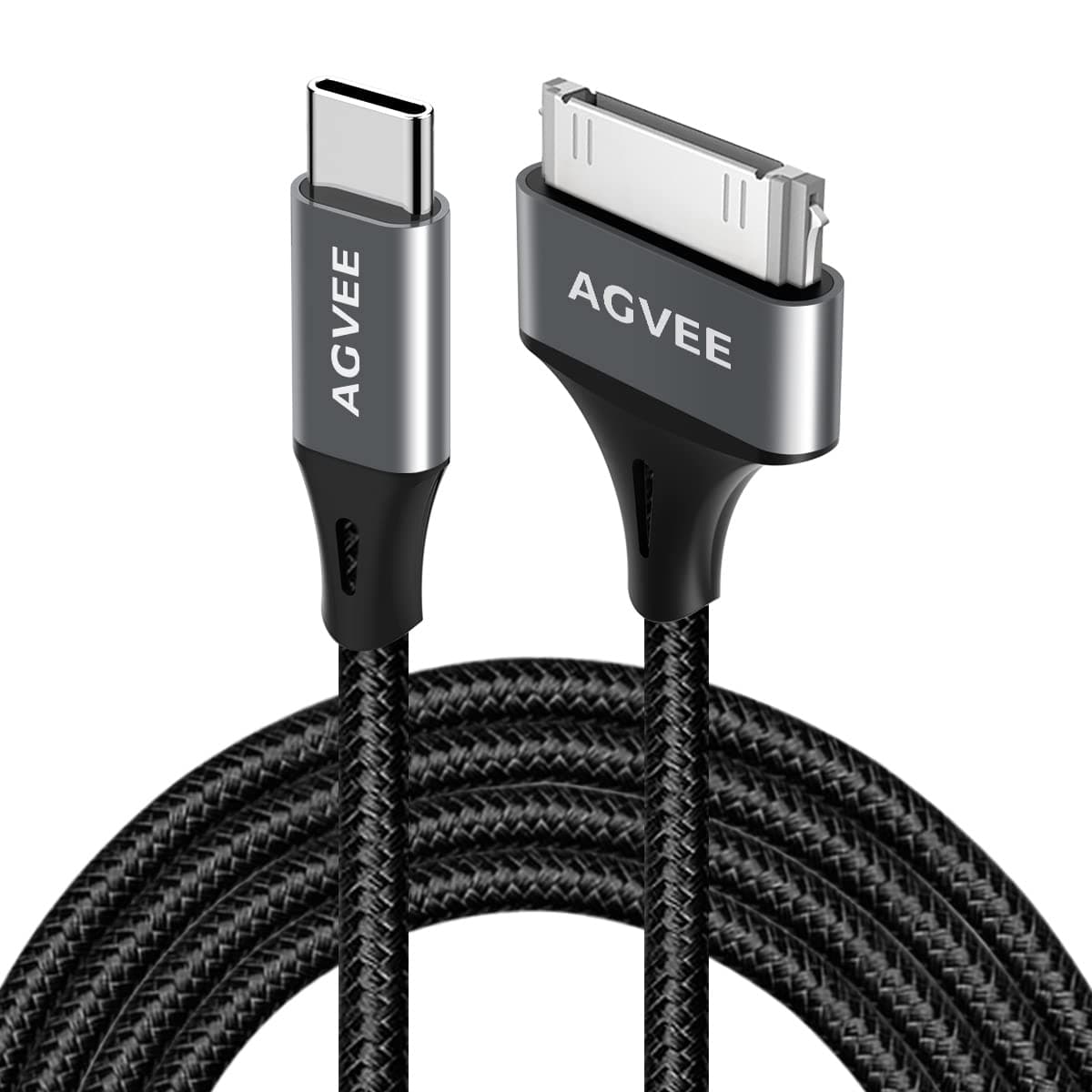 AGVEE [2 Pack 3ft USB-C to 30 Pin Cable for Old iPhone 4/4S iPad 1/2/3 iPod, Braided Metal Shell Type-C to 30Pin Adapter Charging Charger Data Cord, Dark Gray