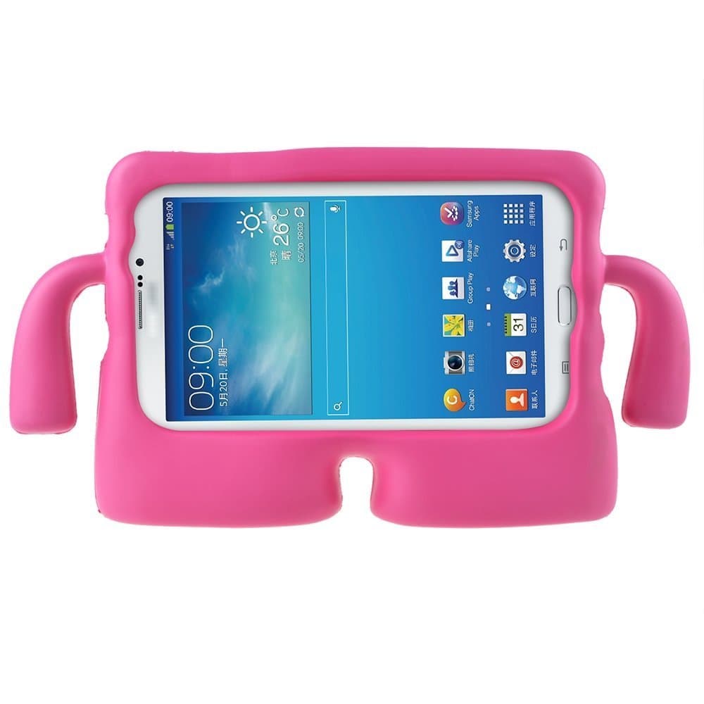 Samsung Galaxy Tab 3 / 3 Lite Kids Cases 7 Inch Kids Proof Shockproof Protective Stand Case Durable Light Weight EVA Foam Carry Handle Case with Kickstand for Tab 3 /3 Lite by RICKI (Rose Red Case)