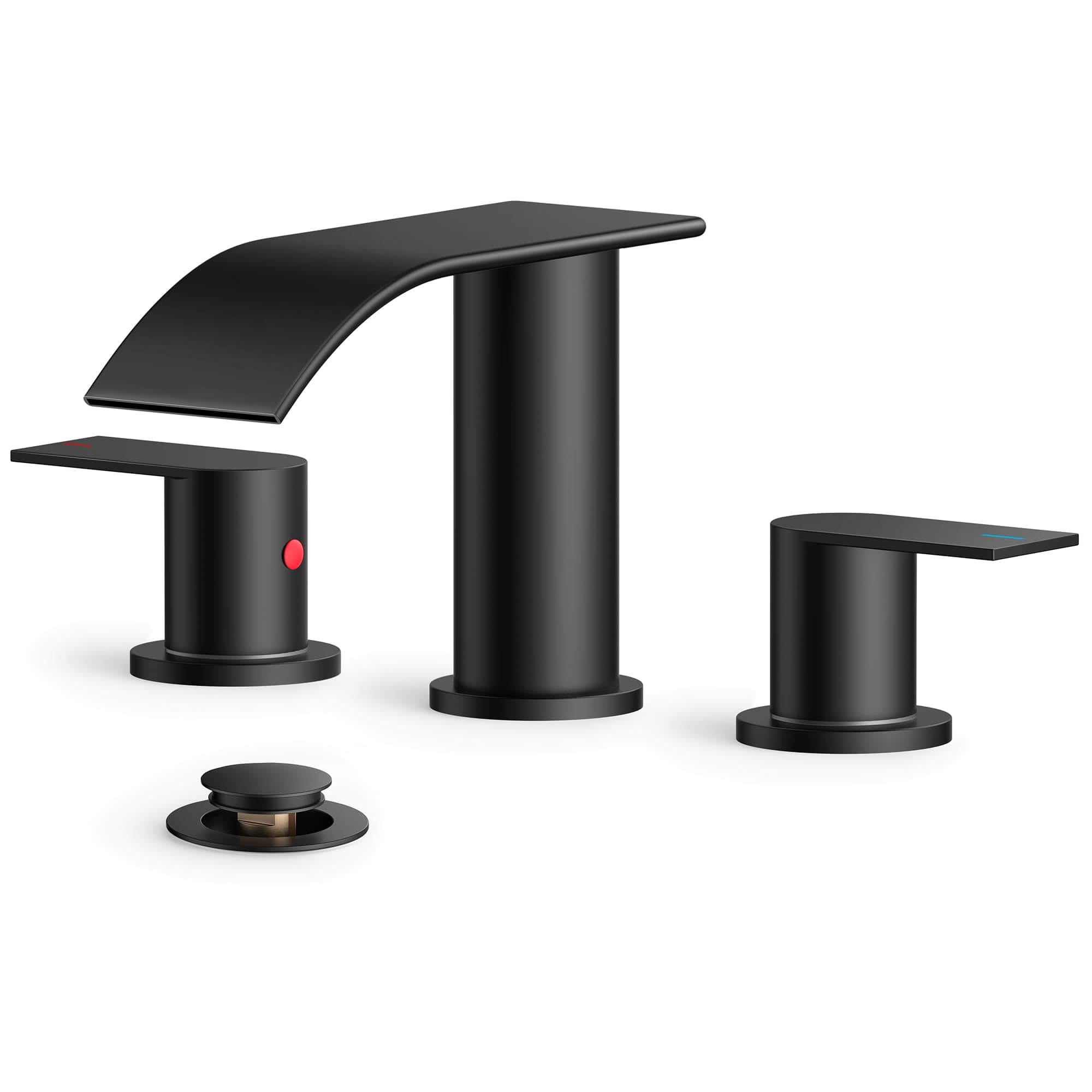 FORIOUS Upgrade Black Waterfall Bathroom Faucets 3 Hole, Widespread 8 Inch Sleek Bathroom Sink Faucet with Metal Pop-up Drain and Supply Lines, Two Handles for Vanity, Farmhouse, RemodelRecycled Claim Standard BlendedOrganic Content Standard Blended