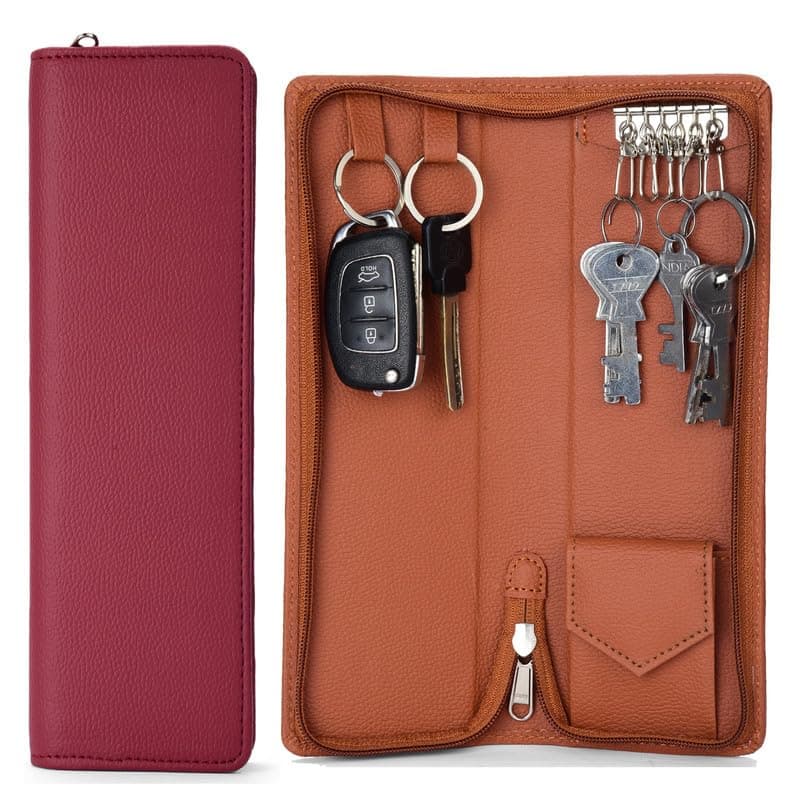 essartSarvika Collection 25.50cm pack of 2 PU Leather Key Pouch case Wallet Keychain Key pouch holder Men & Women Key Pouch Holder, Durable Bank Locker Key Pouch with 6 Hooks Zipper Closure