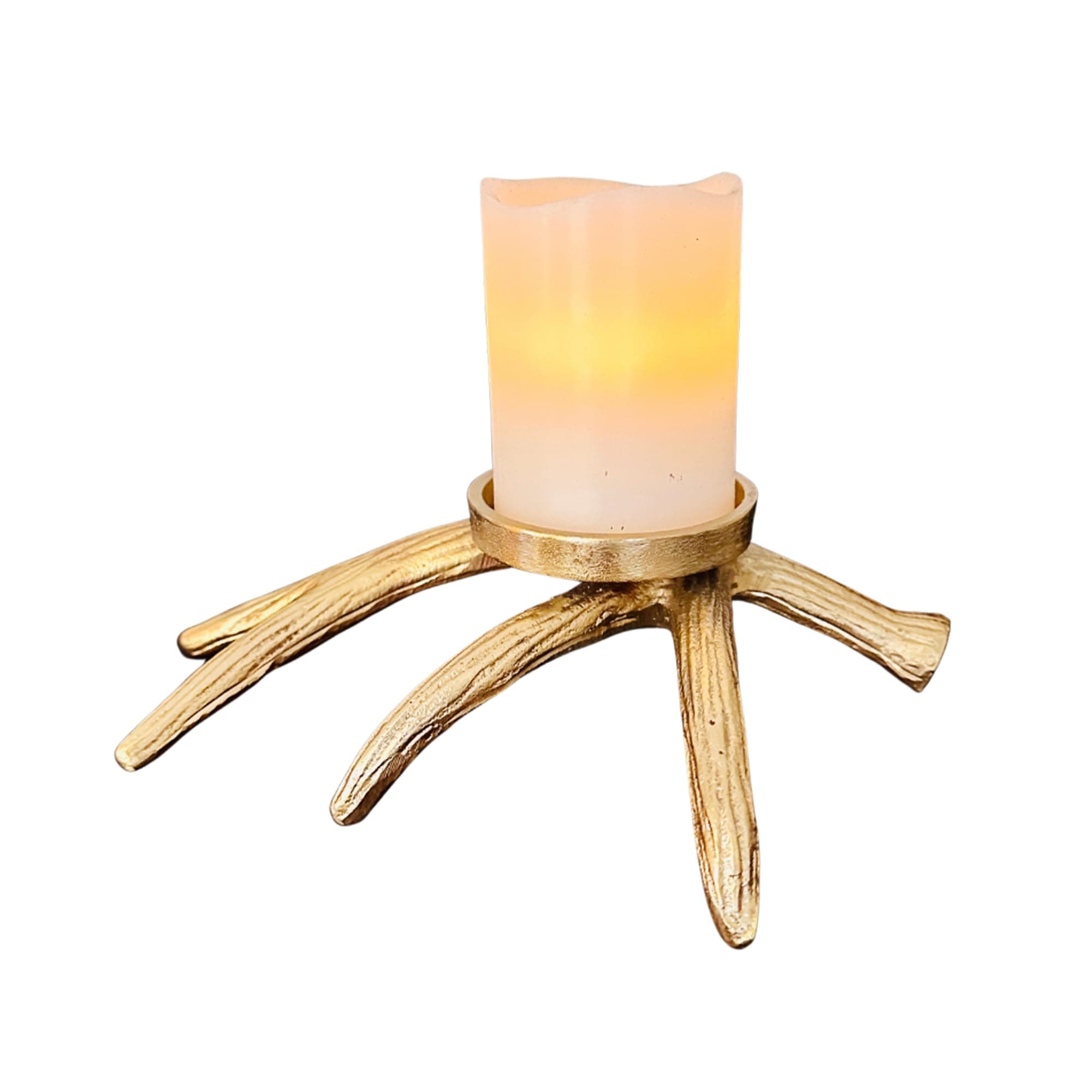 AMP LLC, Aluminum Candle Holder Stand, Handmade, Nature Lovers Hunters Home Decorative Wildlife Rustic Buck Elk Deer Stag Entwined Antler Pillar Candleholder Accent Centerpiece. (Candle not Included)
