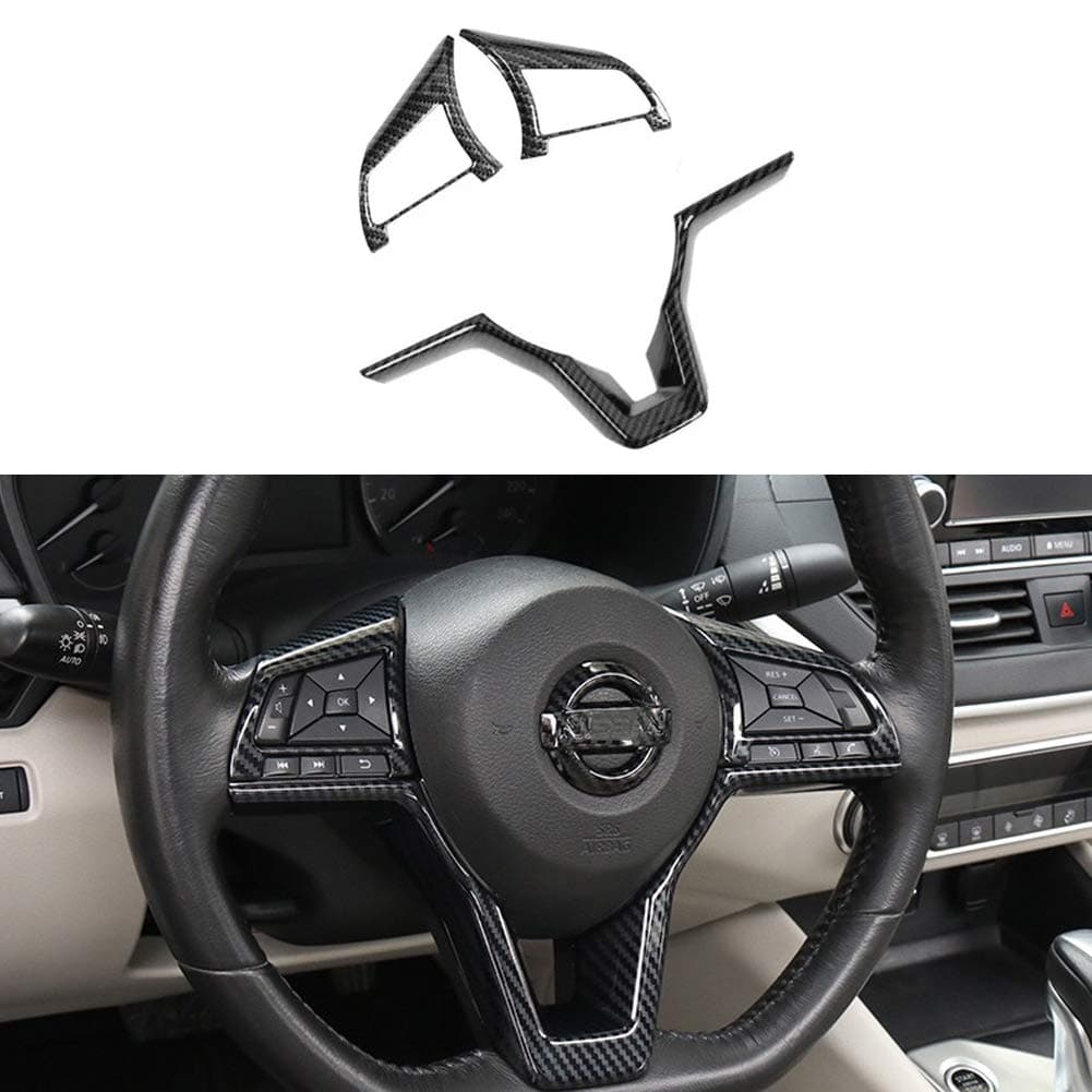 MAXDOOL Carbon Fiber Steering Wheel Cover Sequins Frame Trim for Nissan Rogue Altima Sentra Kicks LEAF Versa Interior Accessories(Carbon Fiber)