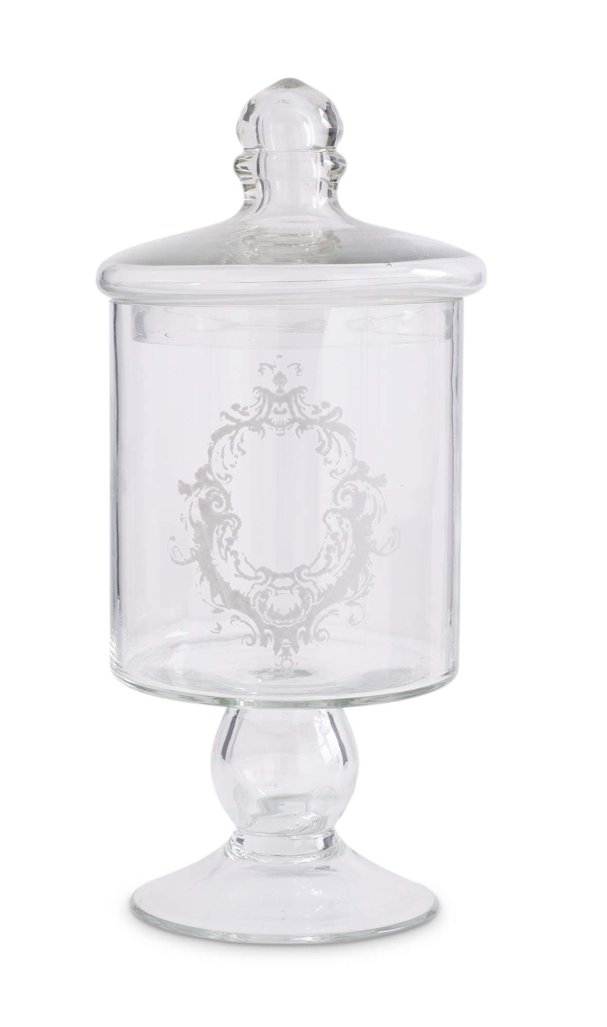 K&K Interiors 15190A-2 10 Inch Glass Jar With Decorative Etching