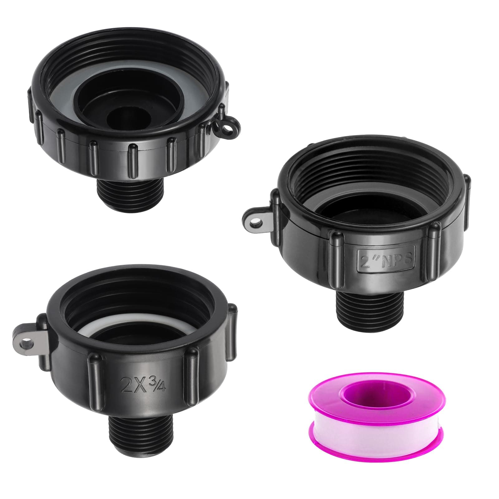 3 sizes 250 gallon IBC pallet drain adapters, food-grade IBC drain adapters, 2-inch coarse thread × 3/4-inch male G-type hose + 2-inch fine thread + 2.44-inch fine thread