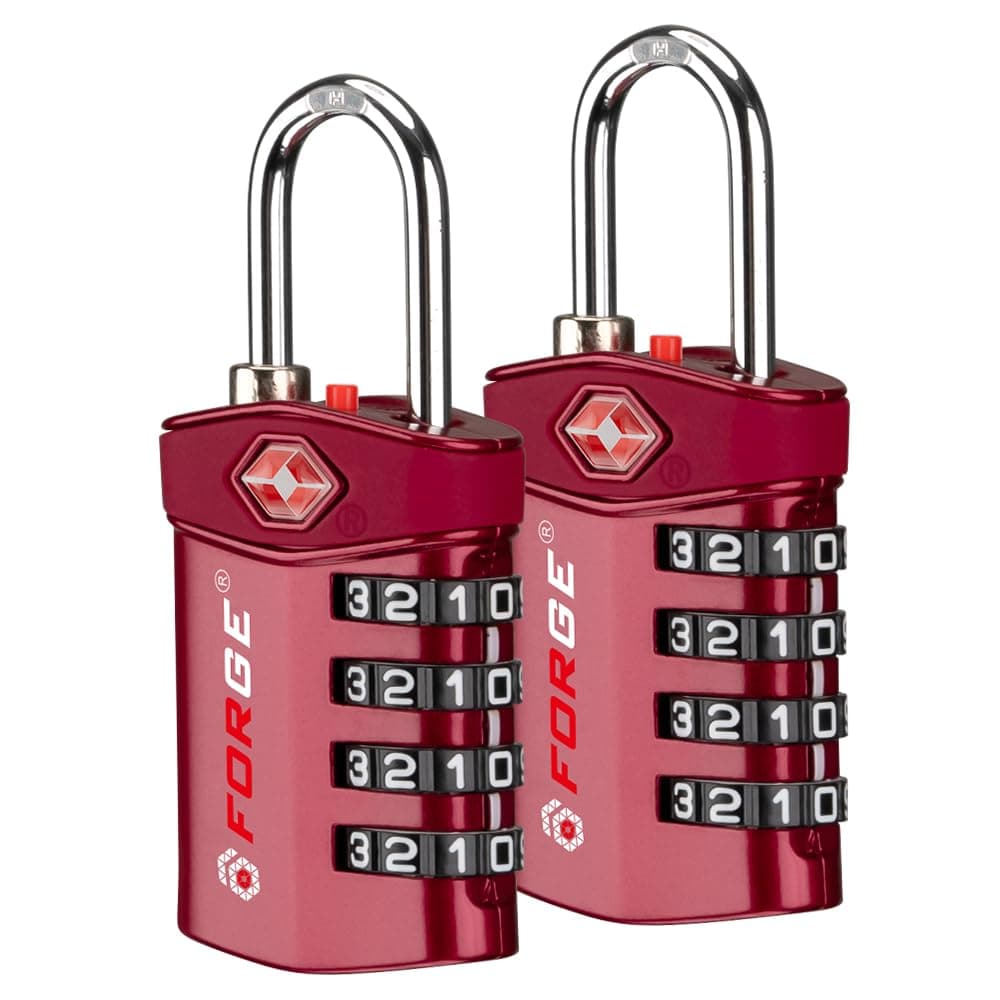 Forge Quality 4 Digit TSA Approved Luggage Lock 2 Red Locks with Open Alert Indicator, Alloy Body for Pelican case, Suitcase, Gym Locker.