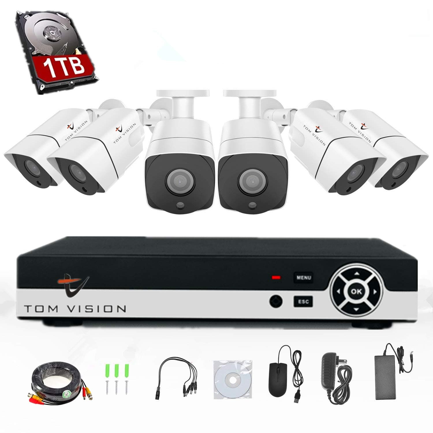 tomvision 8Channel AHD CCTV Full HD Kit with 1TB Hard Disk and 8PCS Waterproof Bullet Camera