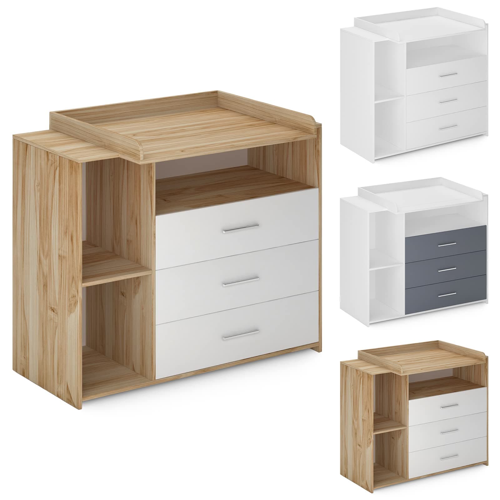 Infantastic® Baby Changing Unit – 3 Drawers & 3 Open Compartments, 113 x 53 x 101.6 cm, MDF Wood Particles, Sonoma/White – Table/Station, Changer, Chest of Drawers for Baby Rooms, Nursery Furniture