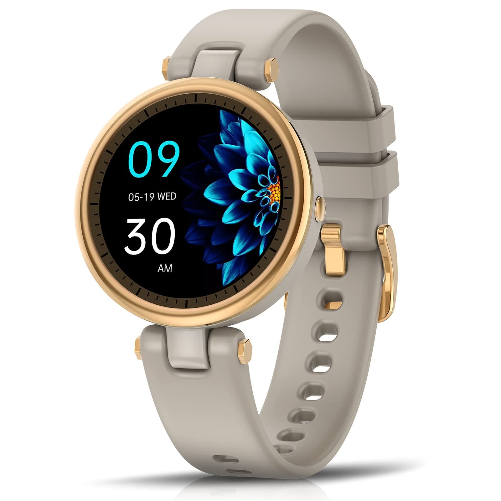 Smart Watch for Women Compatible iPhone and Android Phones, 1.09'' Touch Screen Round Smartwatch IP67 Waterproof Fitness Tracker with Heart Rate Sleep Monitor Female Physiological Cycle (Coffee)