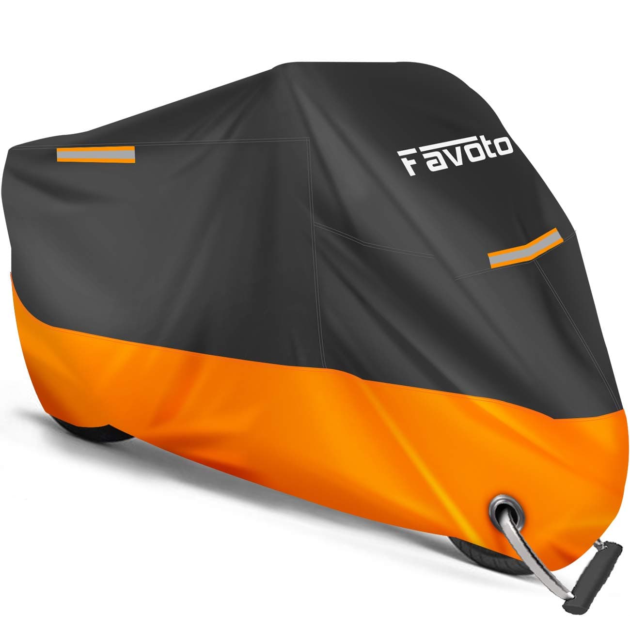 Favoto Updated Version Motorbike Cover 210D Waterproof Motorcycle Cover XXL UV Scratch Bird Droppings Heat-Resistant Outdoor Protection 96.5 x 41x 50 inch with 2 Windproof Buckles, Black-Orange