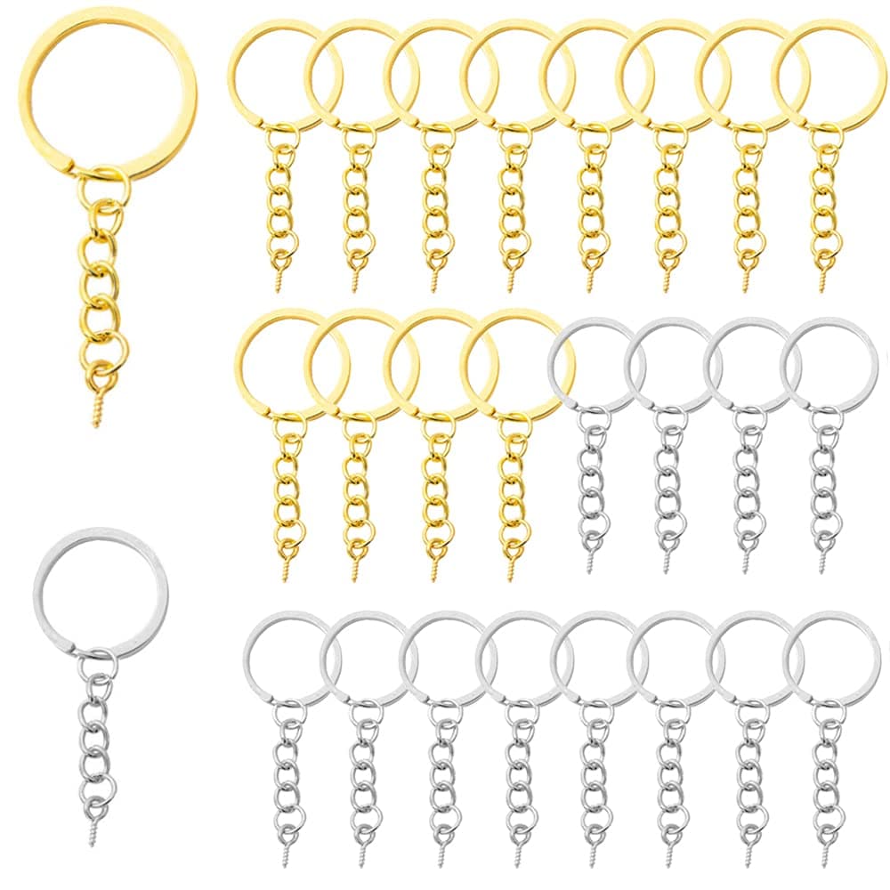 WACH AUFYMDZ 60 Pcs Keychain Ring with Open Jump Rings and Screw Eye Pins Craft Ring Keyring Blanks, Golden and Silver, for Crafts