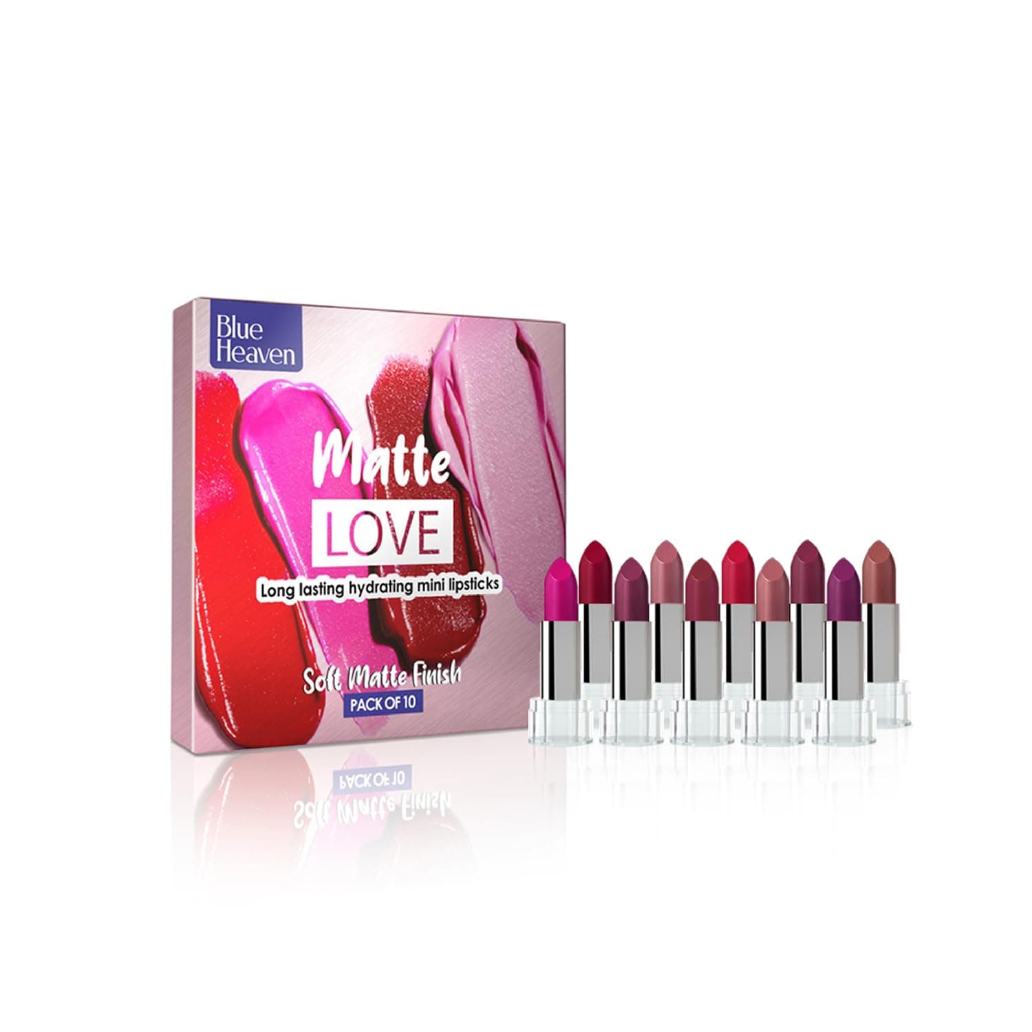 Matte Love Mini Lipsticks pack of 10 | Long Lasting, Hydrating & Moisturizing Mini Roll on Lipsticks for Women | Soft-Matte Finish | 13g