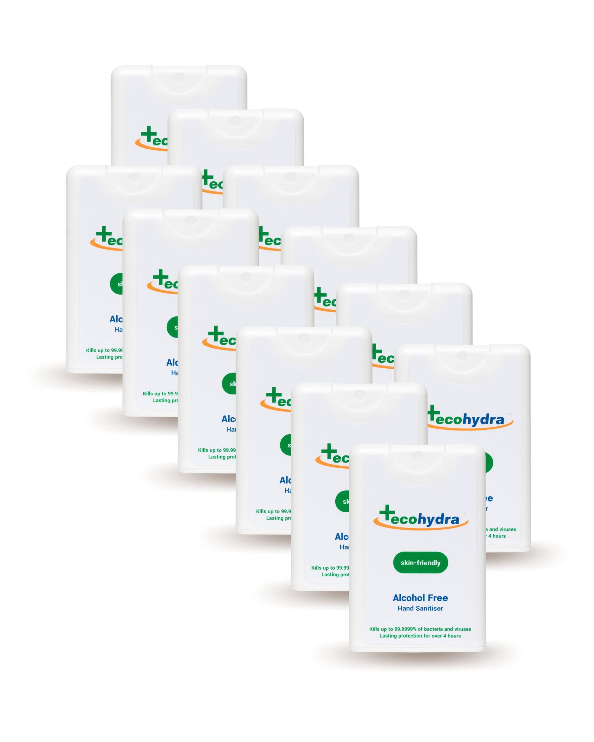 EcoHydra Hand Sanitiser Spray - 12 x 20ml | NHS Approved Supplier | Kills Up to 99.9999% of Bacteria and Viruses | Alcohol Free | Kind On Skin, Safe for Children, Unscented