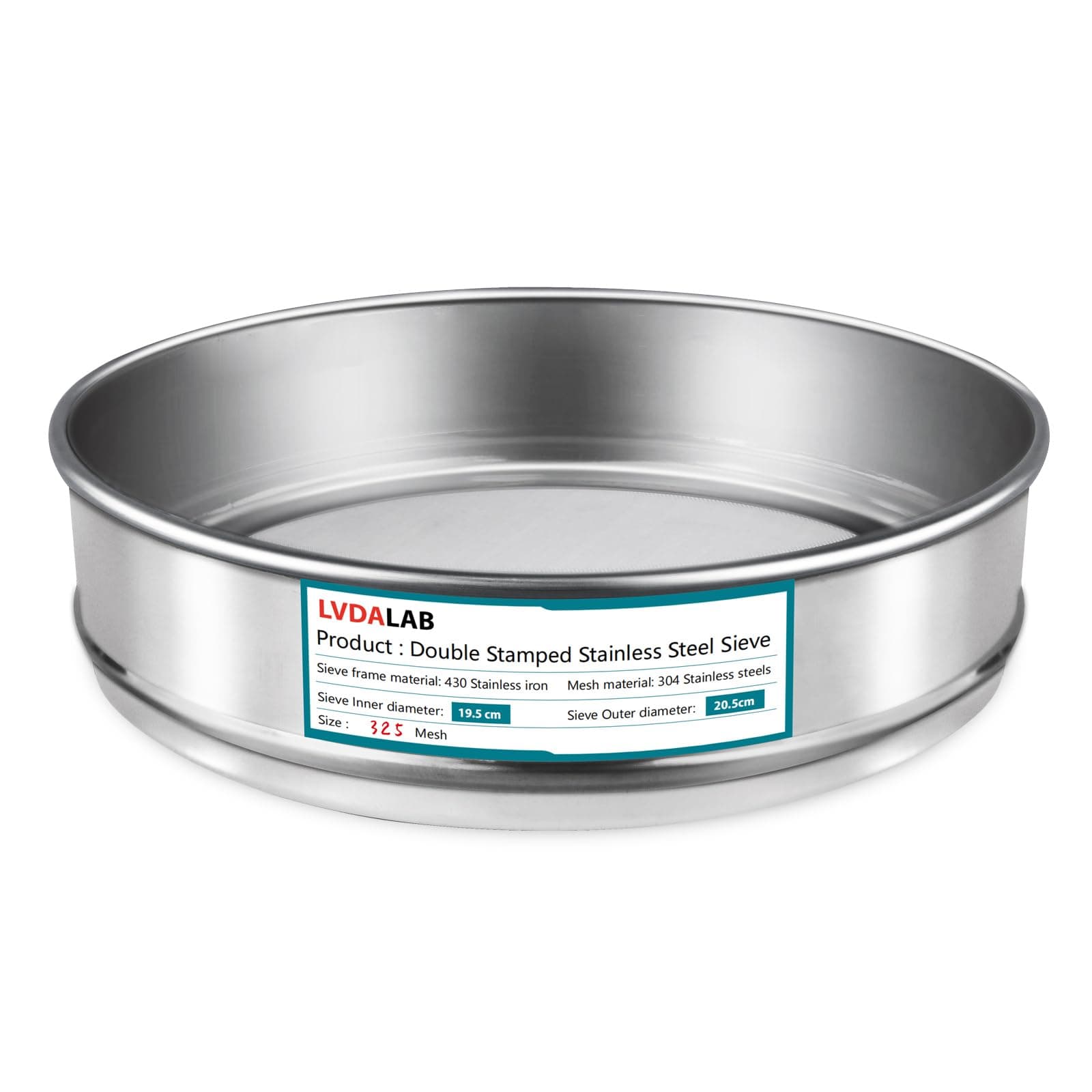 304 Stainless Steel Mesh Lab Sieve, 325 Mesh (0.045mm) Aperture Test Sieve, 7.9Inch(20cm) Diameter Economy Standard Analysis Sample Test Sieves for Industrial Laboratory Homes