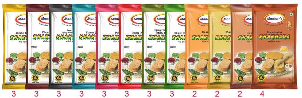 Maniarrs Khakhara Combo of 11 Flavours -1.5 kg (Pack of 34) | Gujarati Snacks |
