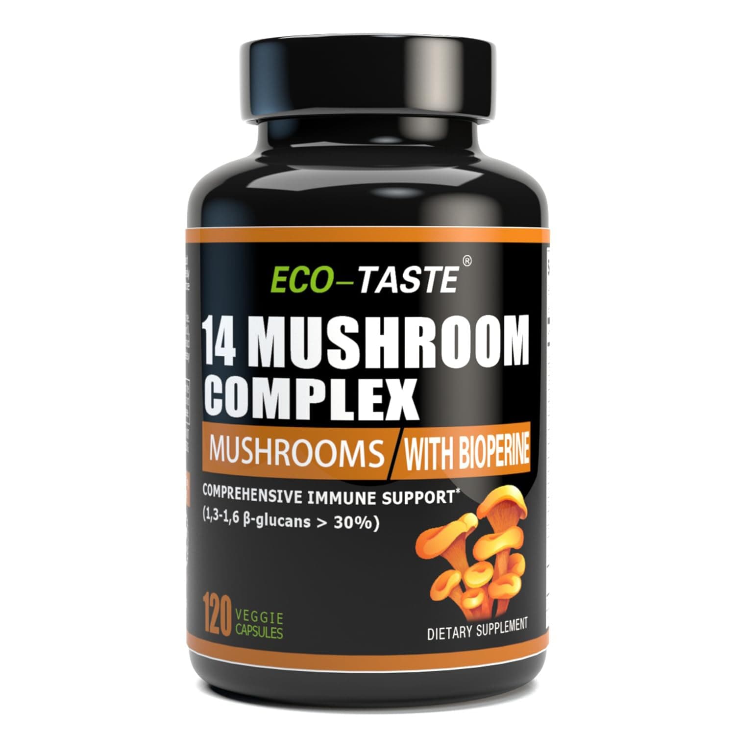 14 Mushrooms Supplement 120 Capsules - Immune System Booster & Nootropic Brain Supplement – with Lion’s Mane, Reishi, Maitake, Turkey Tail, Chaga Complex – Black Pepper for Absorption, 30% Beta-Glucan