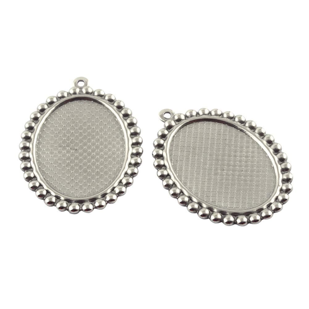 UNICRAFTABLE 100pcs 304 Stainless Steel Pendants Cabochon Settings Oval Cabochon Pendant Charms Double-Sided Trays Silver Tone 13x18mm Tray Round Blank Bezel Pendant for DIY Jewelry Making