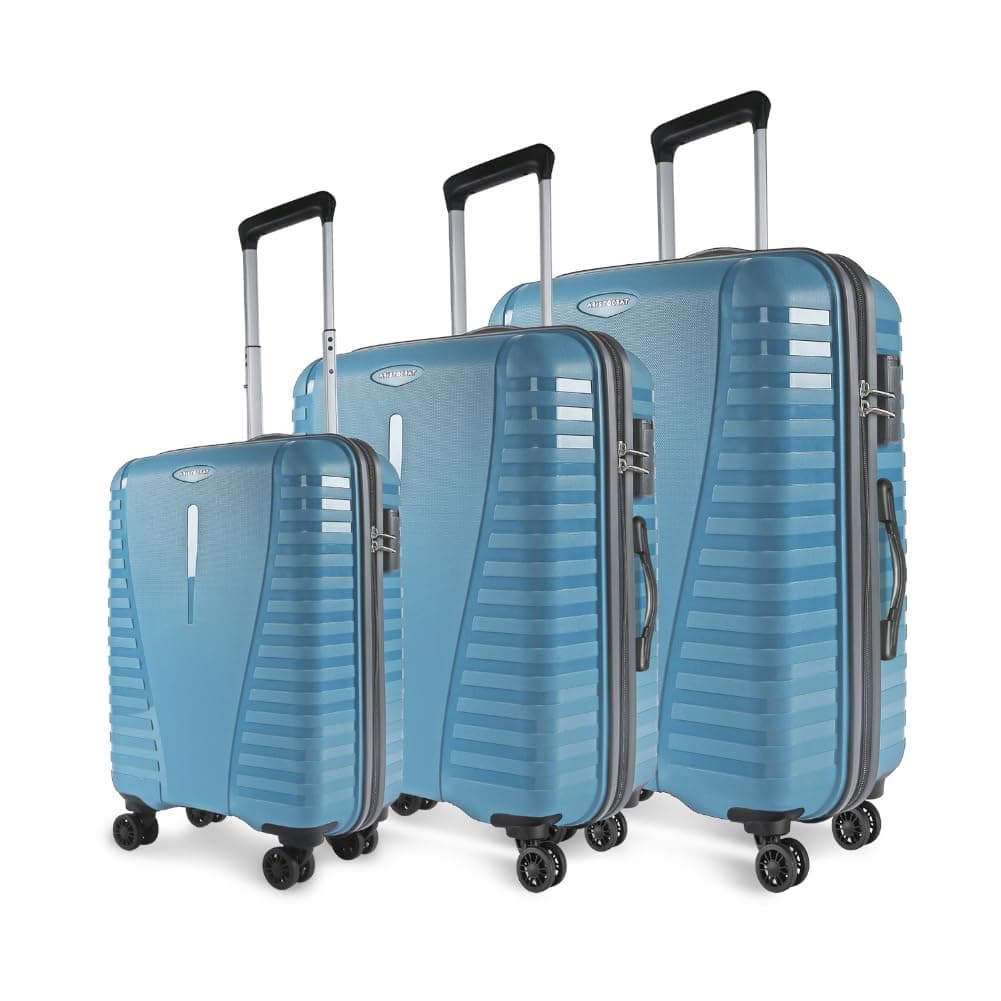 Polypropylene (PP) Airpro Set of 3 Hard Carry-On Spinner Suitcase (55+66+76Cm) Check-in Luggage Lightweight Luggage with 8 Strong Wheels, Secured Zip&Secured Combination Lock Cross Teal