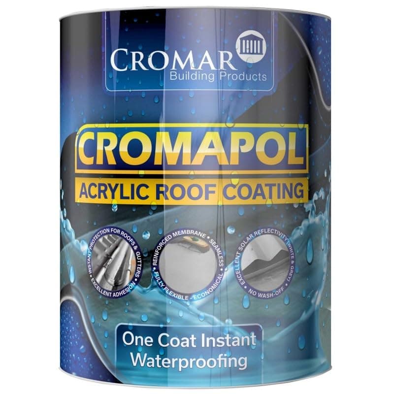CROMAR Cromapolアクリルルーフコーティング – ミッドグレー繊維強化液体アクリル防水ソリューション | 20 KG