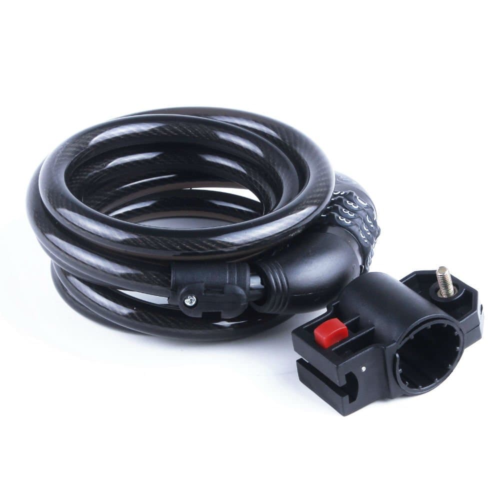 Bike Lock with Self Coiling Cable That Has Resettable Coded Combination and Mounting Bracket