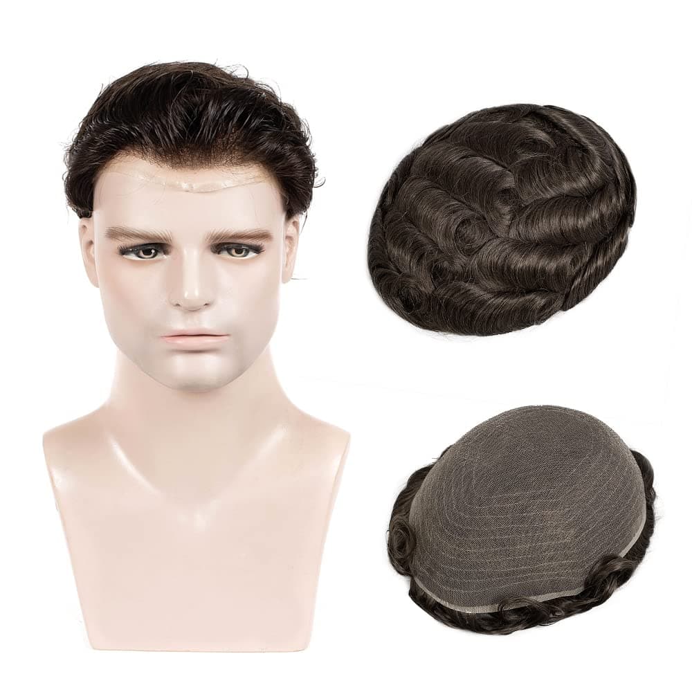 Amiable Toupee for Men Human Hair Full French Lace Man's Hair Replacement Systems Soft Bleached Frontal natural looking hair patch for men,8×10 Inche #4