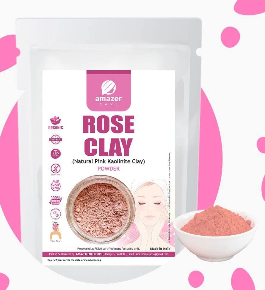 AmazerCare Rose Clay Powder for Instant Glow Face Pack (Natural Pink Kaolinite Clay for Skin & Hair) 200gm, 1 Pouch
