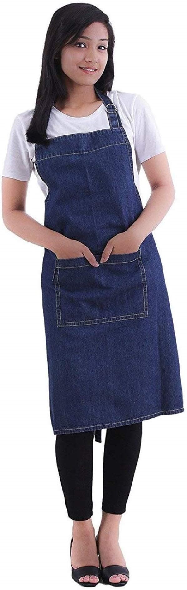 Cote De Amor Adjustable Bib Apron with Pocket and Extra Long Ties, 32x28 Professional Chef Kitchen Apron 100% Cotton, Machine Washable Durable Cooking Apron for Women and Men, Denim Blue