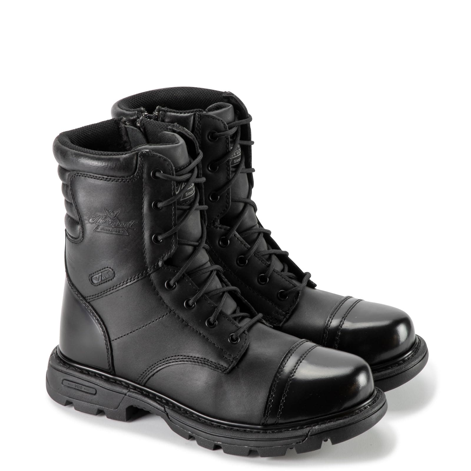 Thorogood GEN-Flex2 8” Side-Zip Black Tactical Boots for Men and Women - High-Shine Leather Heel & Toe with Goodyear Storm Welt and Slip-Resistant Outsole