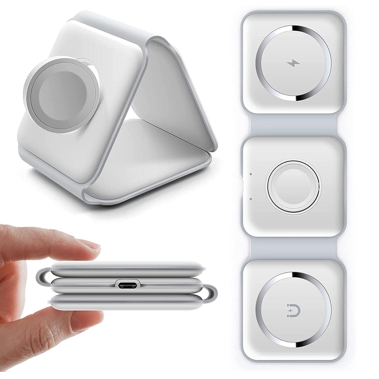 3 in 1 Wireless Charger, USB 3 in 1 Wireless Charger, Overheating Overload Protection Fast Wireless Charging Pad for all support wireless charging Phone, Magnetic Foldable Charging Station