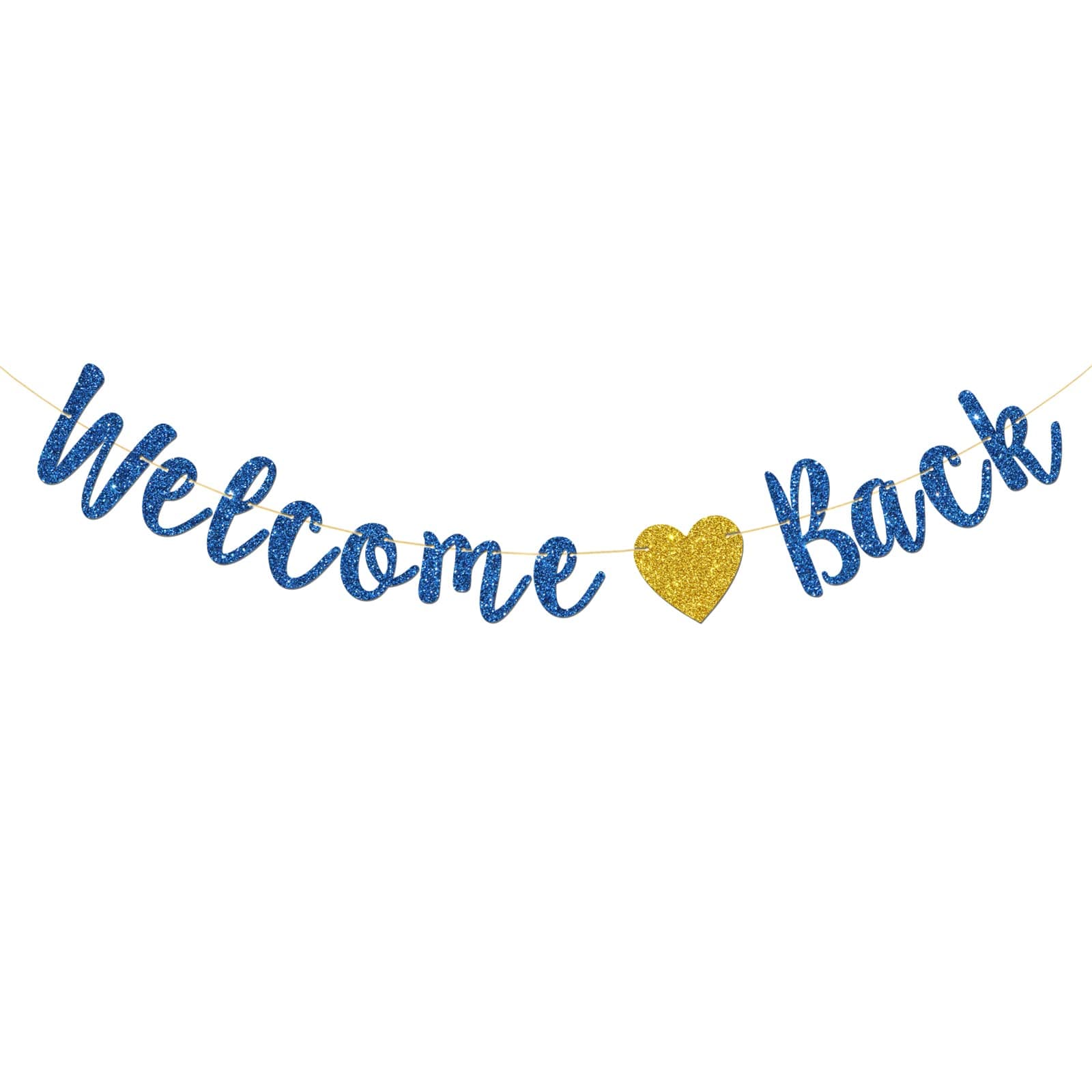 Welcome Back Banner, Home Theme Party, Back to School, Happy Retirement Party Decorations (Blue Glitter)