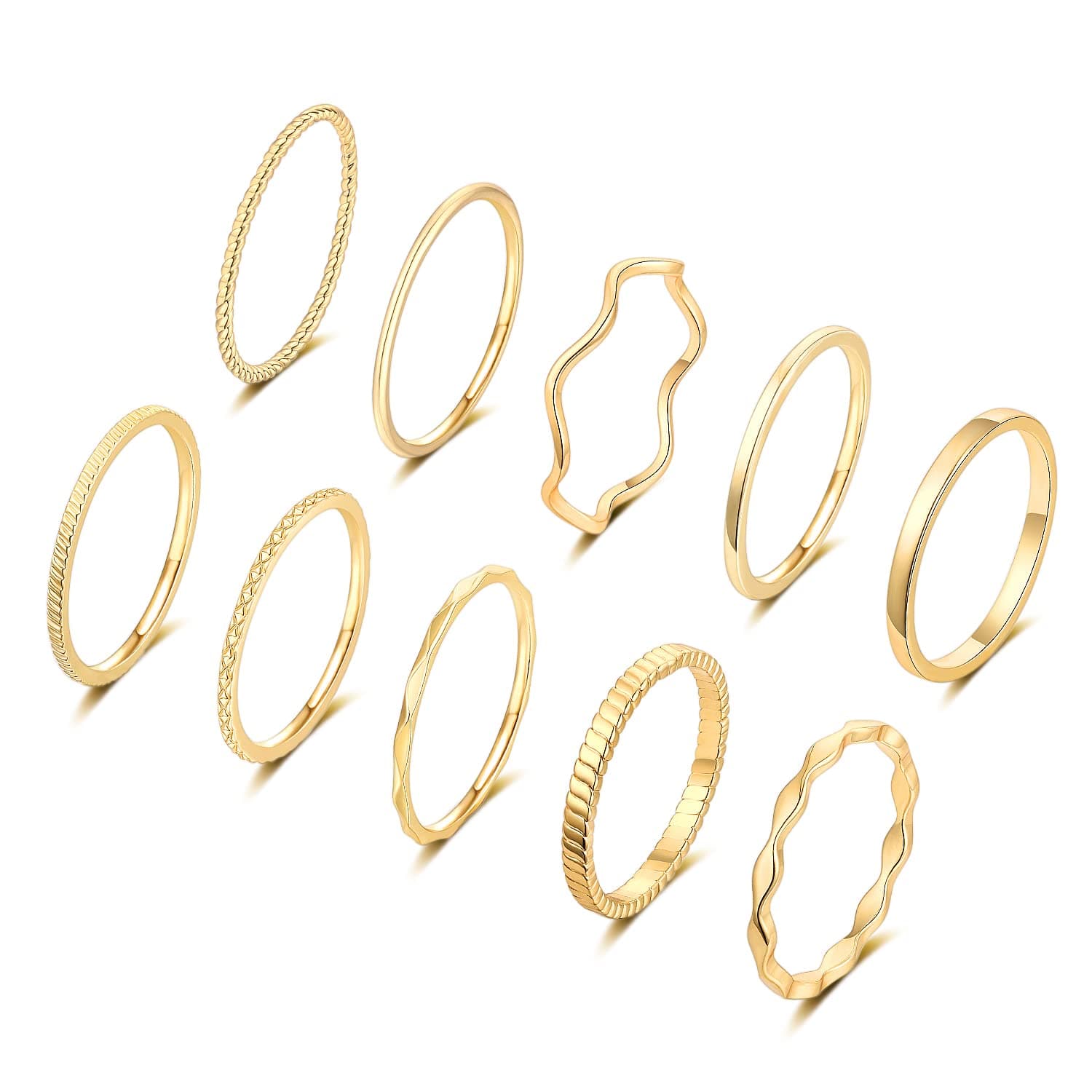 10 Pcs 1-2mm 18K Gold Plated Simple Rings for Women Band Knuckle Stacking Midi Rings Elegant Classic Minimalist Rings Comfort Fit