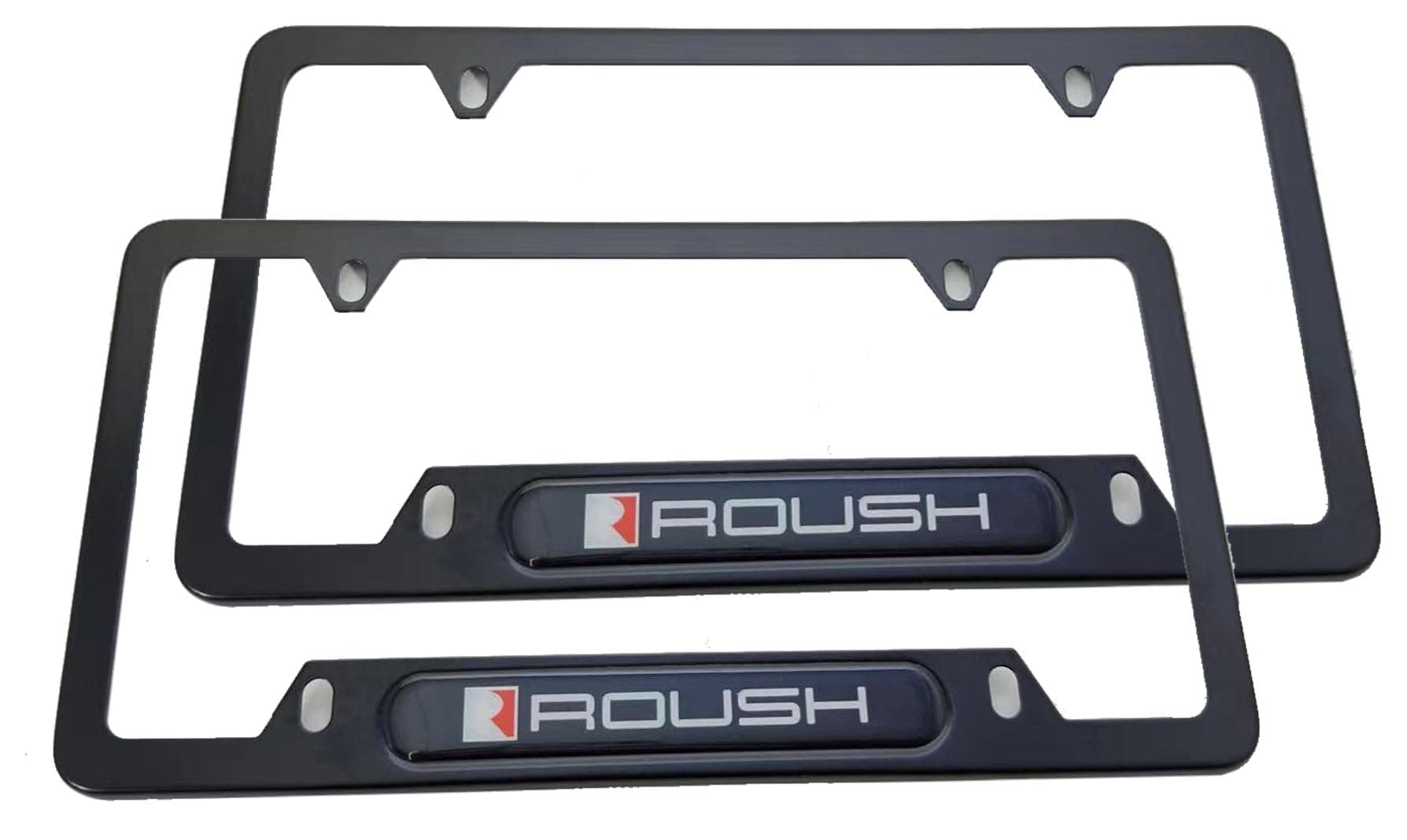2pcs Stainless Steel Car License Plate Tag Frame Cover Holders ForMustang Roush (Black)