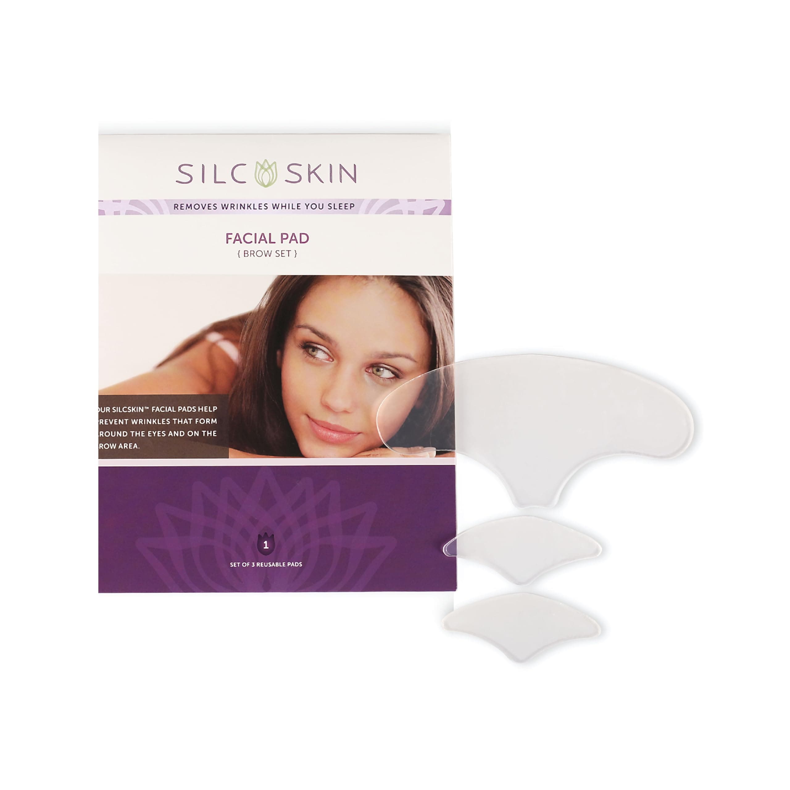 SilcSkin Facial Pads Brow Set - 2 Multi Area Pads, 1 Brow Pad - For Forehead and Facial Areas - Re-usable Self Adhesive Silicone Face Pads, 60 Day Supply
