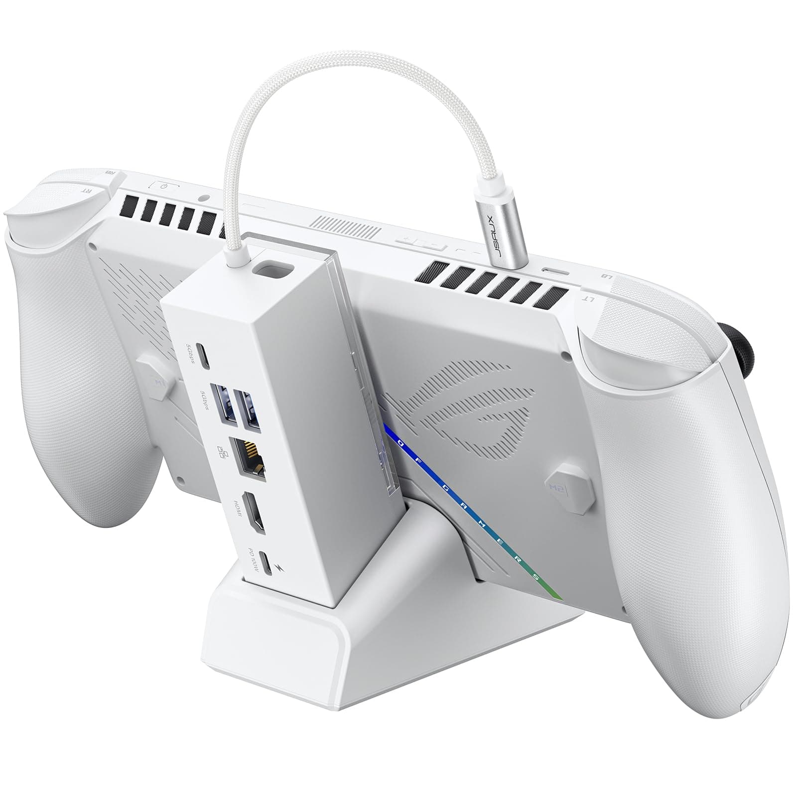 Docking Station for ROG Xbox Ally X (2025)/ROG Ally X/ROG Ally/Steam Deck/Legion Go, 6-in-1 Dock with HDMI 4K@120Hz, Gigabit Ethernet, USB A & USB C 3.2 Gen 1, 100W Charging - HB0609 White
