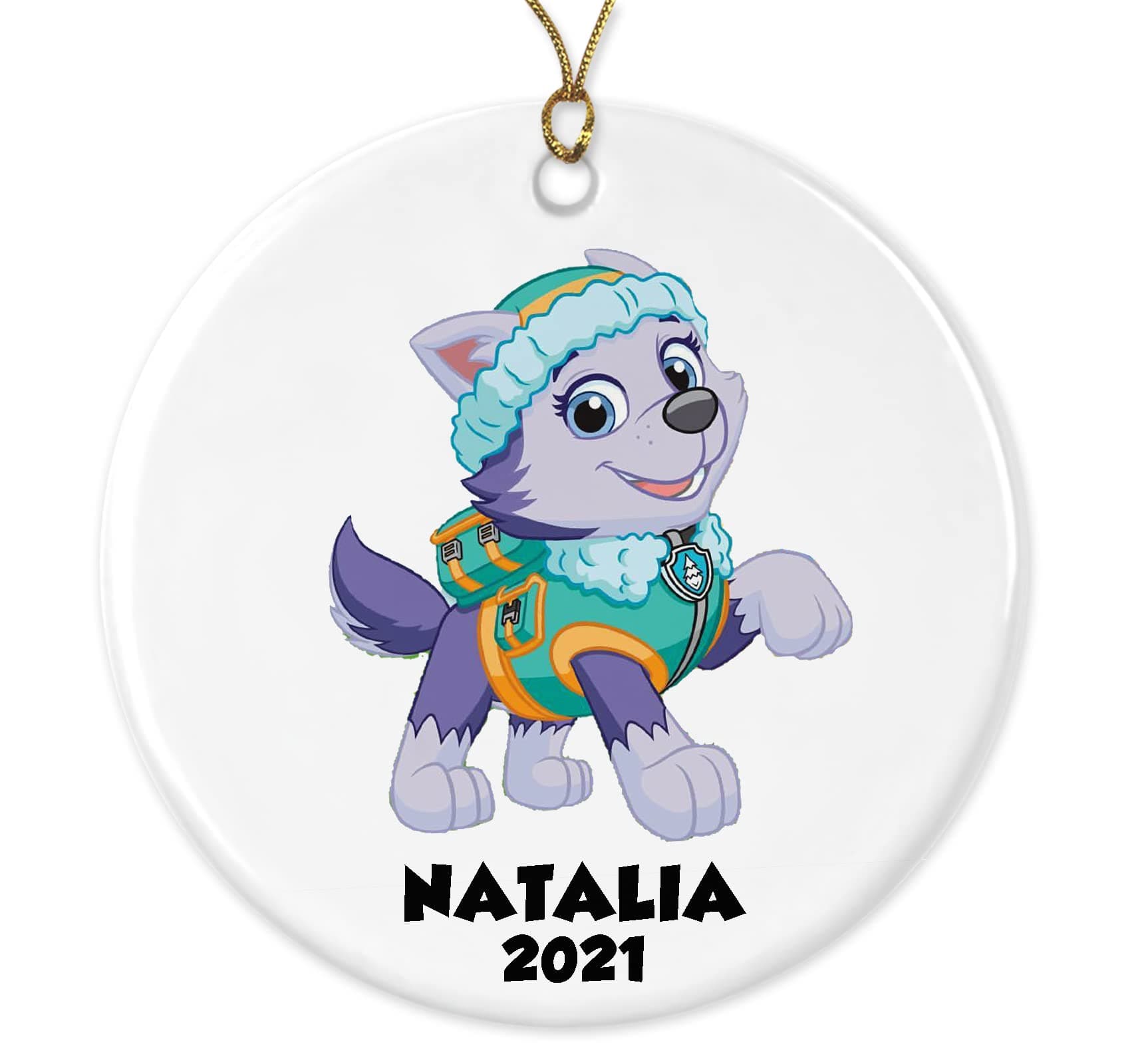 ATShop Paw Patrol Everest 2022 Ornament - Personalized Name Christmas Ornament 2022 - Paw Patrol Custom Gift - Everest Paw Patrol Ornament - Ceramic Ornament - White 47