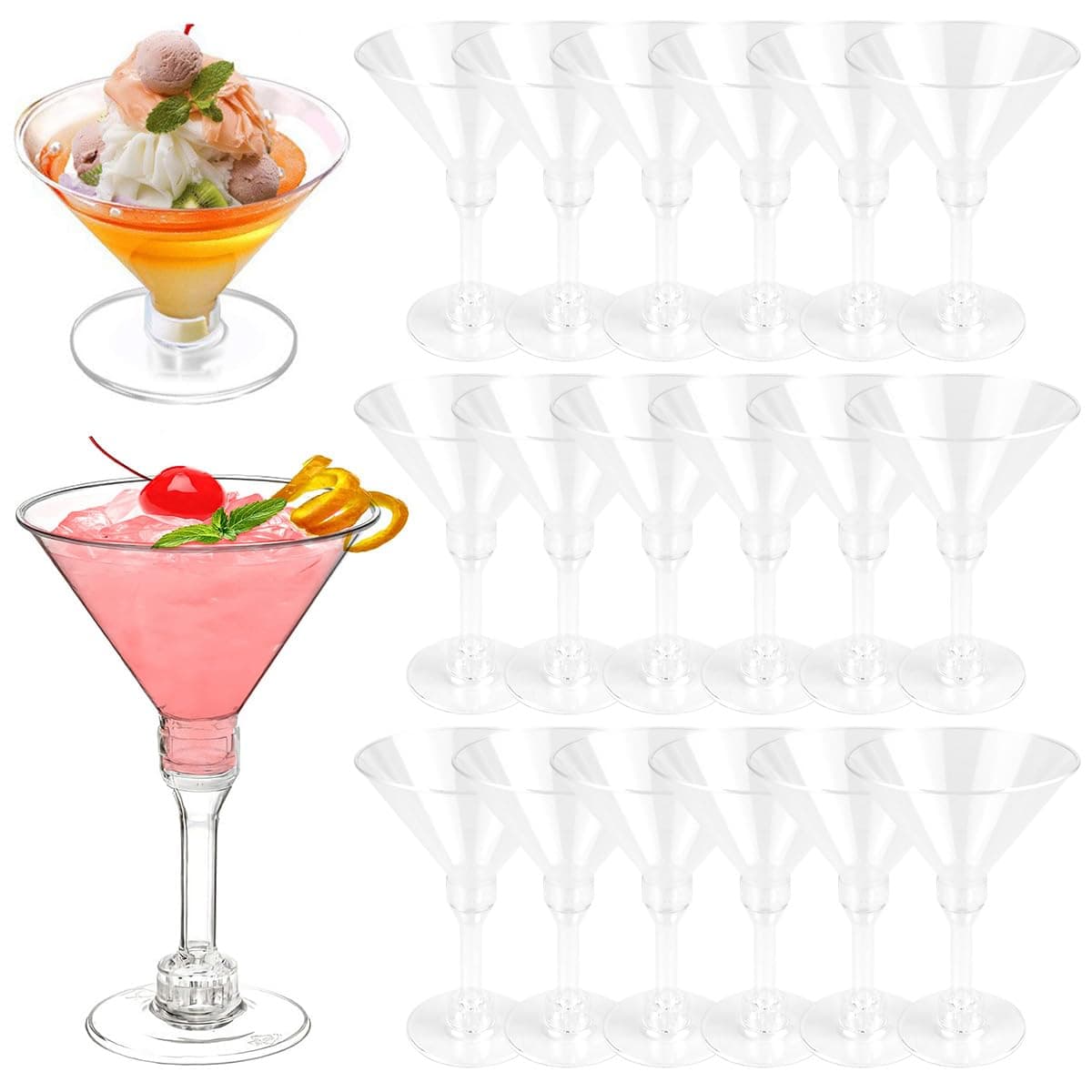 DOERDO 20 Pcs Acrylic Martini Glasses, 5 oz Unbreakable Cocktail Glasses for Wine, Champagne, Margarita, Ice Cream,
