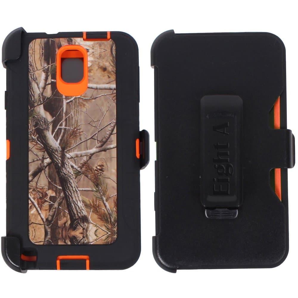 Heavy Duty Defender Rugged with Built-in Screen Protector and Clip Camouflage Case Cover for Samsung Galaxy Note 3(Orange-Tree-camo)