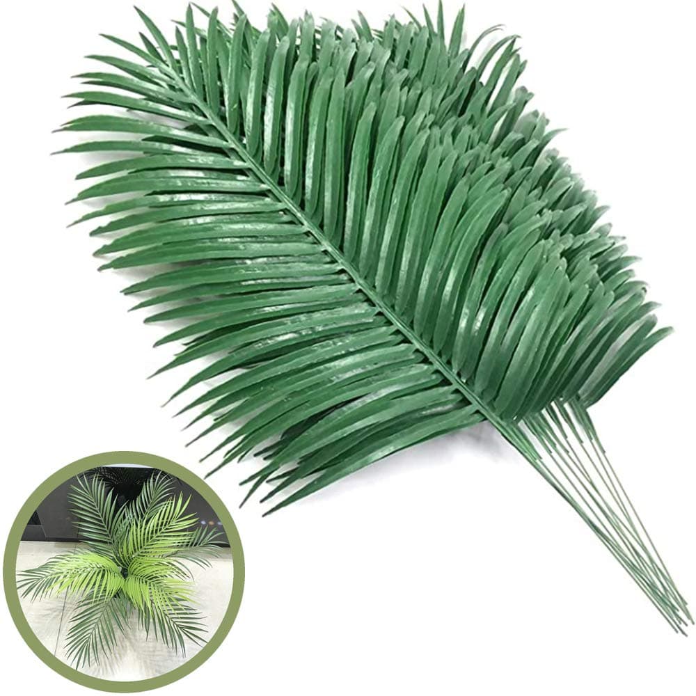 SzJias 12 Pcs Artificial Palm Leaves Plants Faux Palm Fronds Tropical Large Palm Leaves Greenery Plant for Leaves Hawaiian Party Jungle Party Large Palm Leaves Decorations