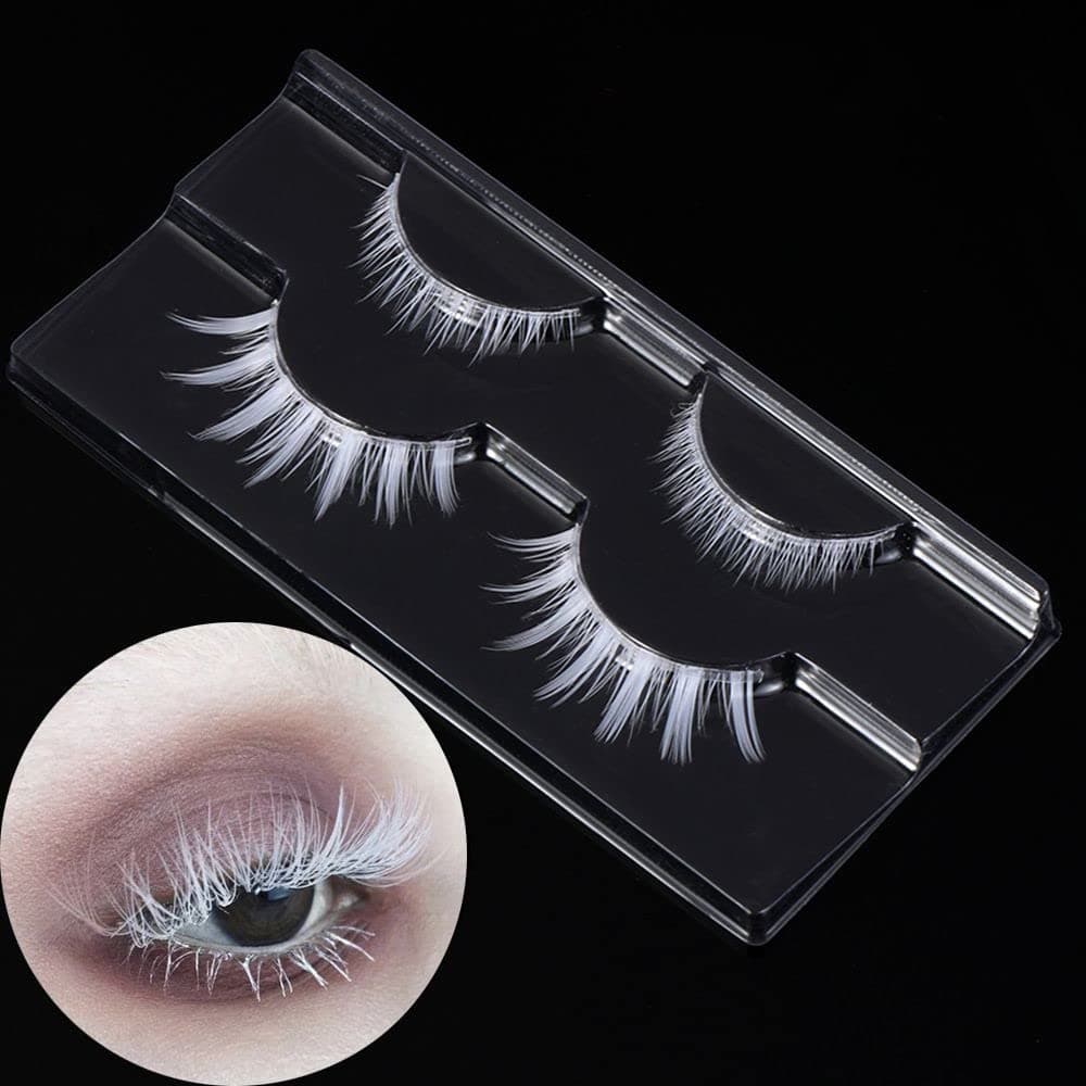 White False Eyelashes Halloween White Eye lashes Extension Tools Anime Cosplay Makeup Natural Looking Masquerade Party Eyelashes (A01-White 2 Pairs(Upper&Bottom))